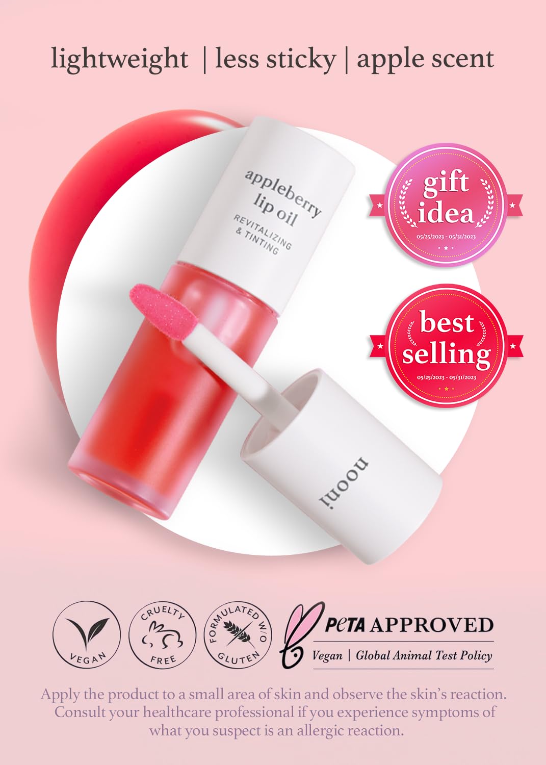 Nooni Korean Lip Oil - Appleberry | Lip Stain, Gift, Long-Lasting, Moisturizing, Plumping, Revitalizing For Dry Lips, Waterproof