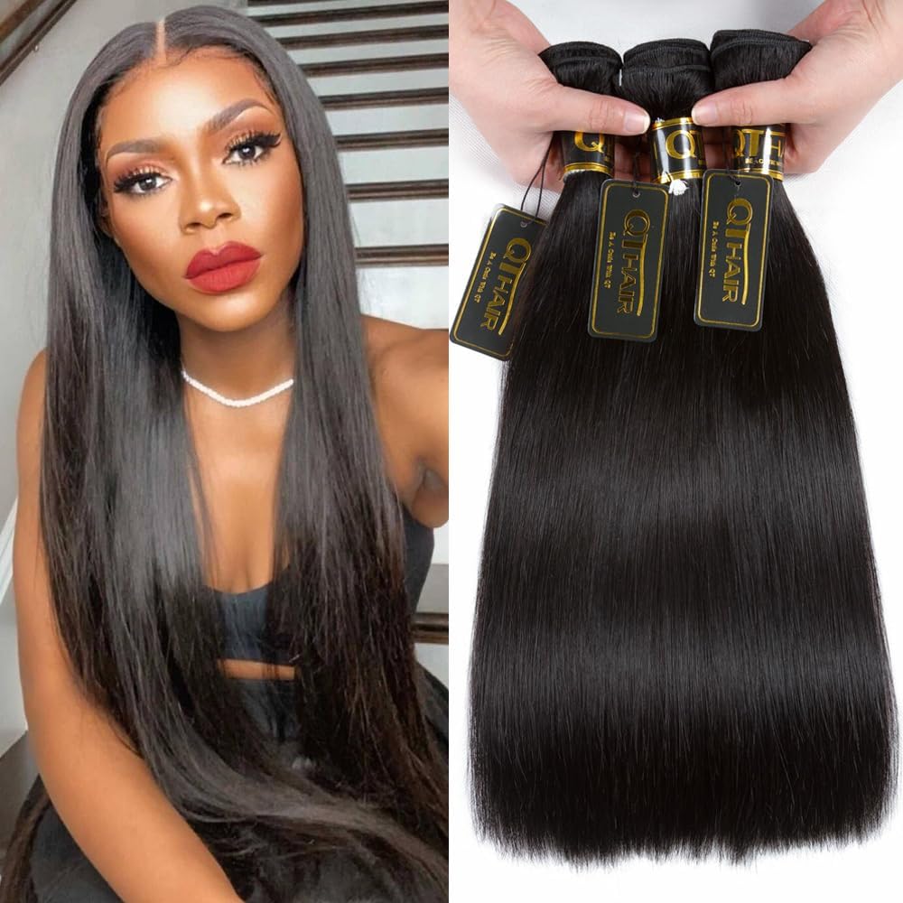 QTHAIR 14A Grade Straight Human Hair Bundles 16'' 16'' 18'' 100% Unprocessed Virgin Indian Human Hair Extensions For Women Human