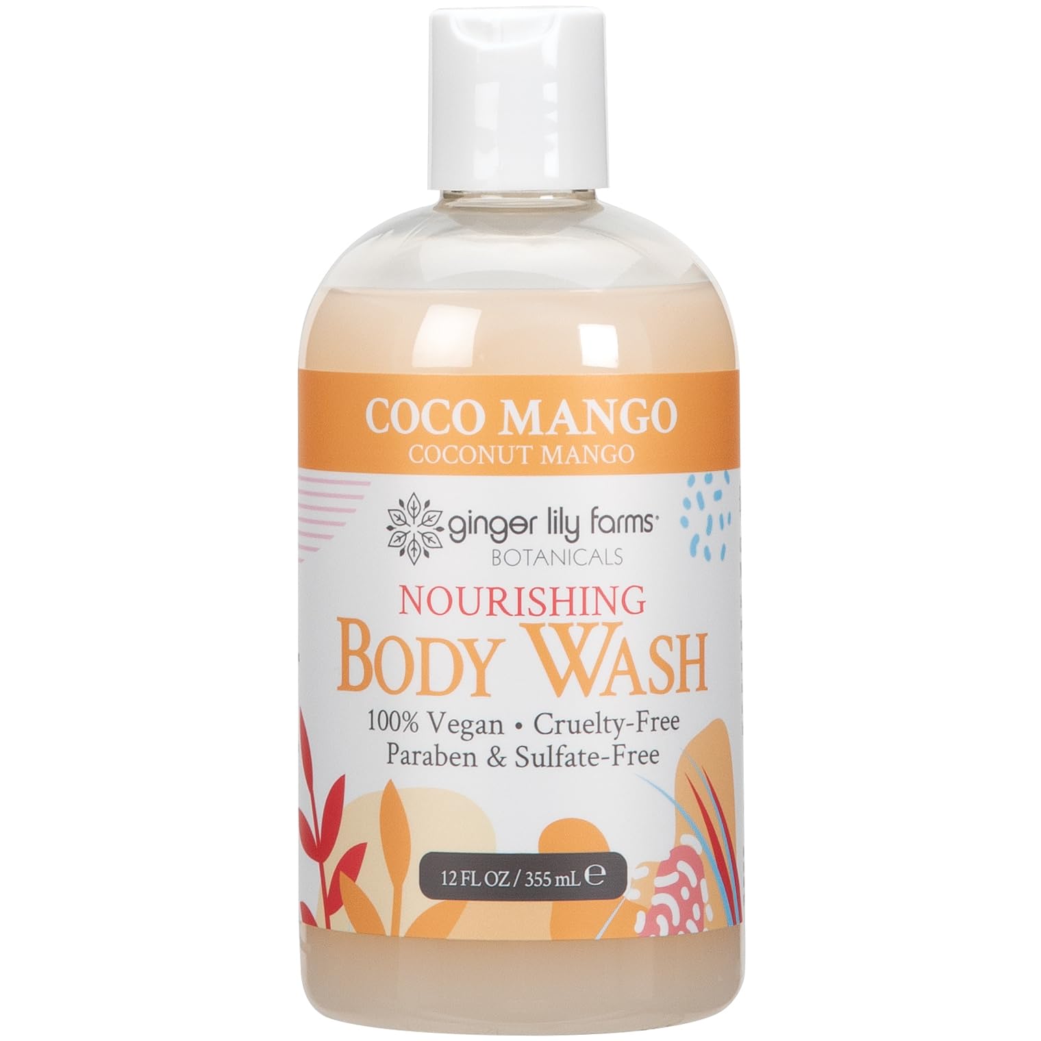 Ginger Lily Farms Botanicals Nourishing Body Wash, Coco Mango, 100% Vegan & Cruelty-Free, Coconut Mango Scent, 12 Fl Oz