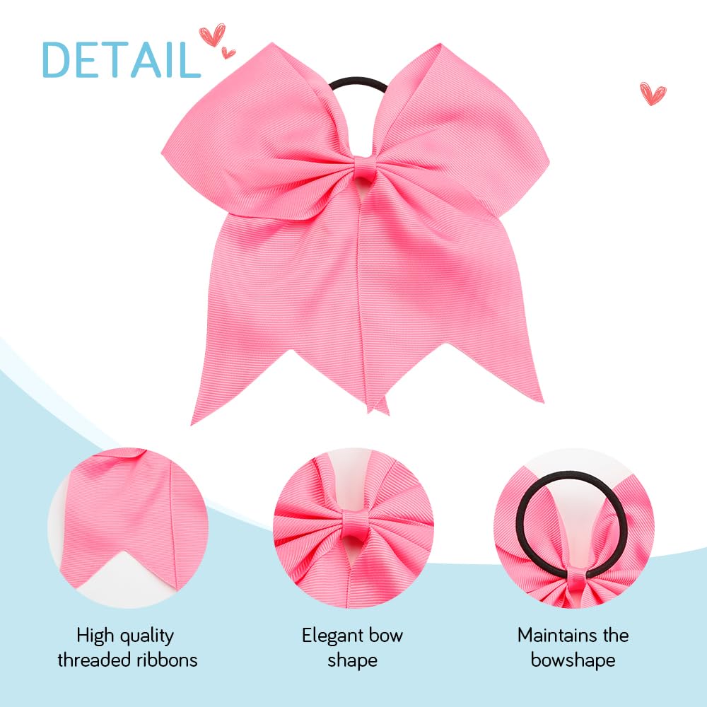 Large Pink Cheer Bows - Cheerleaders Hair Accessories, Softball Elastic Ponytail Holders For Teen Girls, College Sports, School