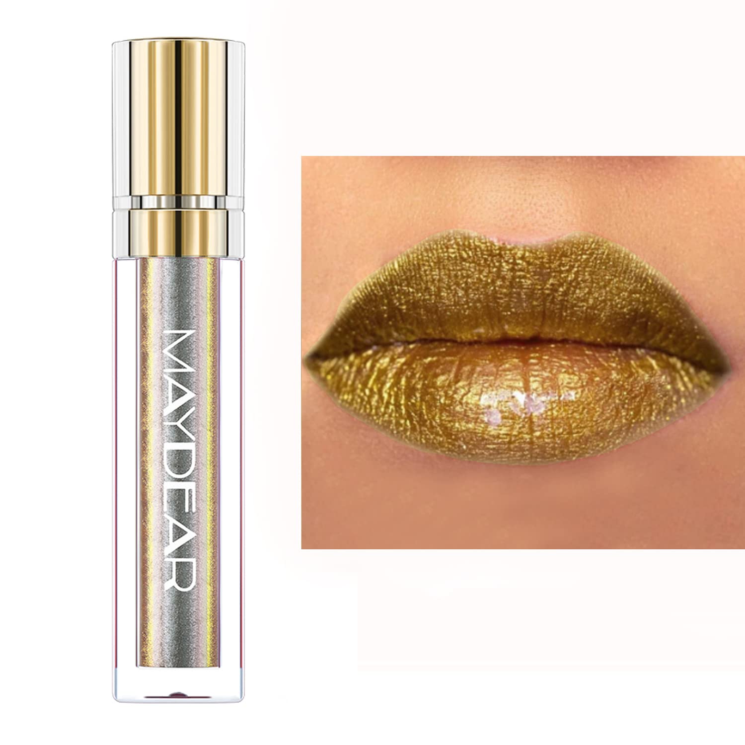 Maydear Chameleon Lipstick, High Pigmented Gold Lipstick for Women Metallic Shine Lip Gloss, Full-Coverage Multichrome Lipstick 
