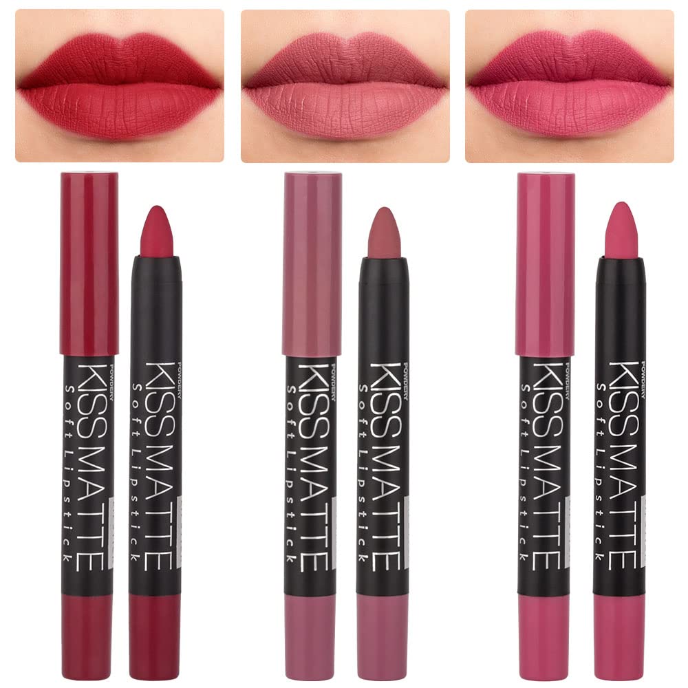 Evpct 3Pcs Rub Red Chestnut Mauve Pink Matte Lipstick Lip Crayon Liner Pencil Pen Makeup Set Dnm Matte Lipstick And Lip Liner Se