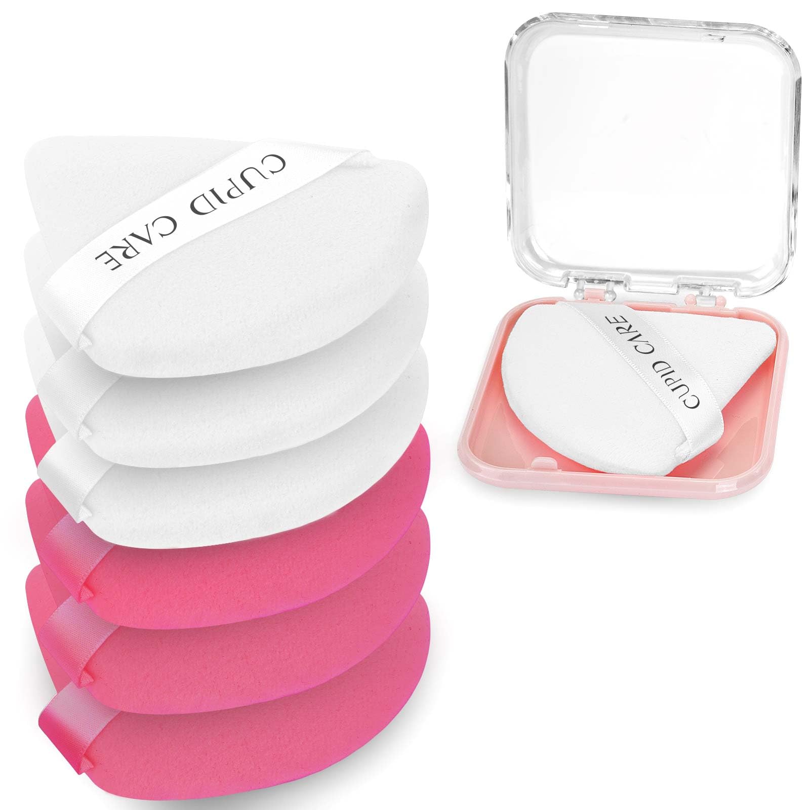 CUPID CARE 6 Pcs Powder Puff with 2 Travel Cases, Setting Powder Puffs for Face Powder and Foundation, Velour Makeup Puff for Lo