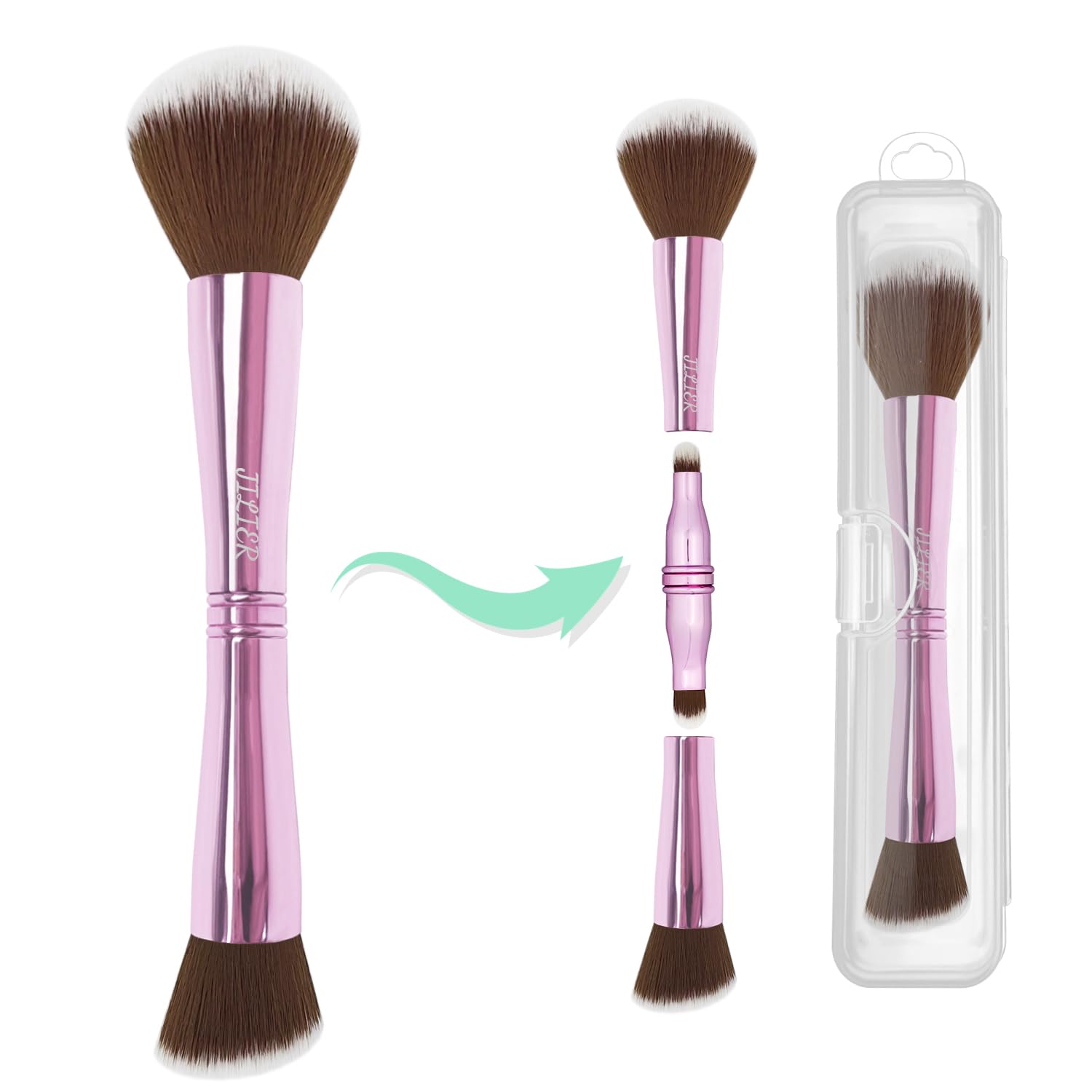 4 in 1 Makeup Brush Set, Travel Makeup Brushes with Case, Foundation Brush/Blush Brush, Eyeshadow Powder Brush,Concealer Brush (