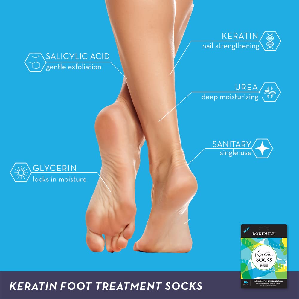 Bodipure Premium Foot Mask Keratin Socks | At Home Spa Moisturizer Socks For Dry Cracked Feet, Callus & Heel Softening | Easy-To