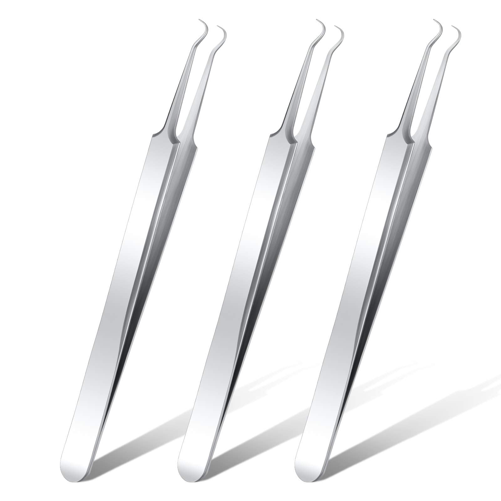 Honoson 3 Pcs Blackhead Tweezer Stainless Steel Pimple Tweezers Extractor Tool for Remove Blackhead Zit Whitehead Pimple Bend Cu