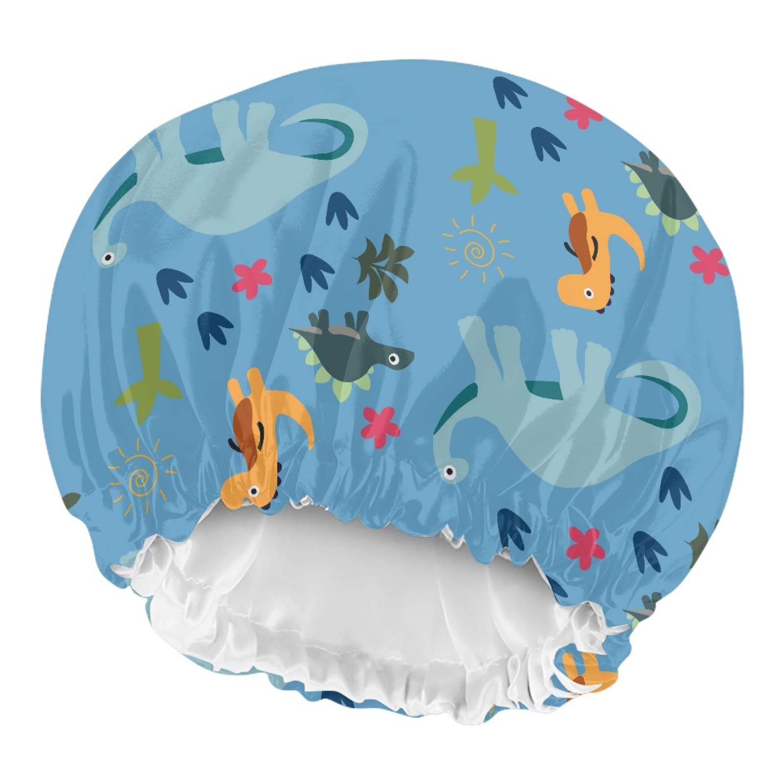 Babrukda Dinosaur Blue Print Kids Satin Sleep Cap, Elastic Adjustable Band Hat Night Sleeping Head Cover For Hair Stylish Satin