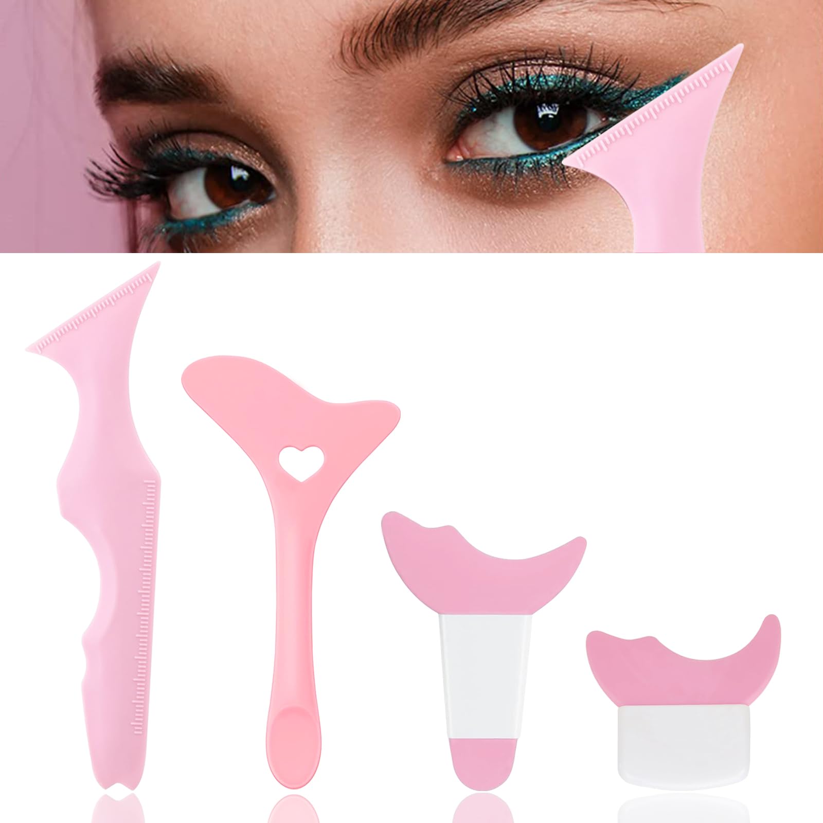 ONEUPIN 4Pcs Eyeliner Stencils Reusable Silicone Eyeliner Aid Mascara Shield Guard Eyeliner Eyelash Lipstick Eyeshadow Applicato