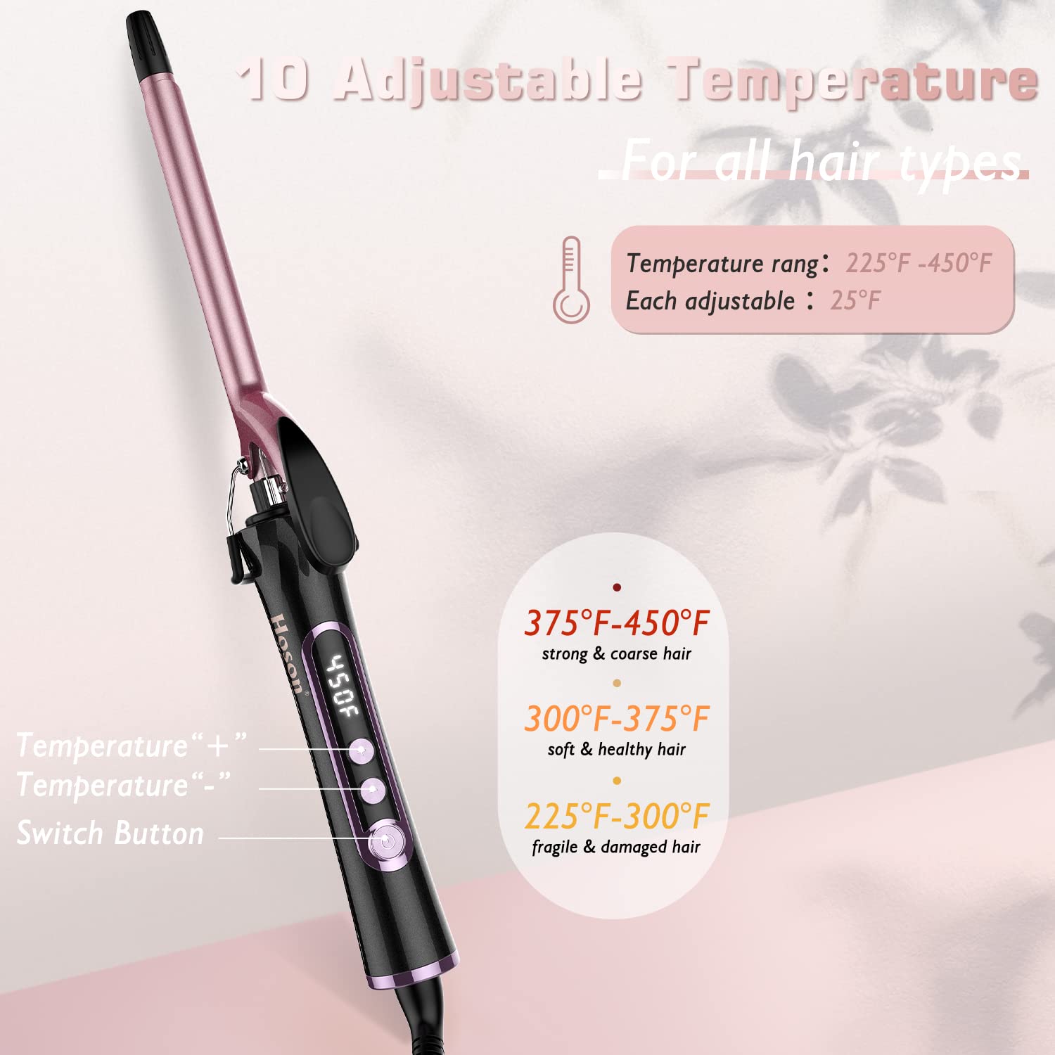 1/2 Inch Curling Iron For Short Hair, Dual Voltage Hair Curling Iron Ceramic, Professiona Curling Wand Tourmaline(Rose Gold)