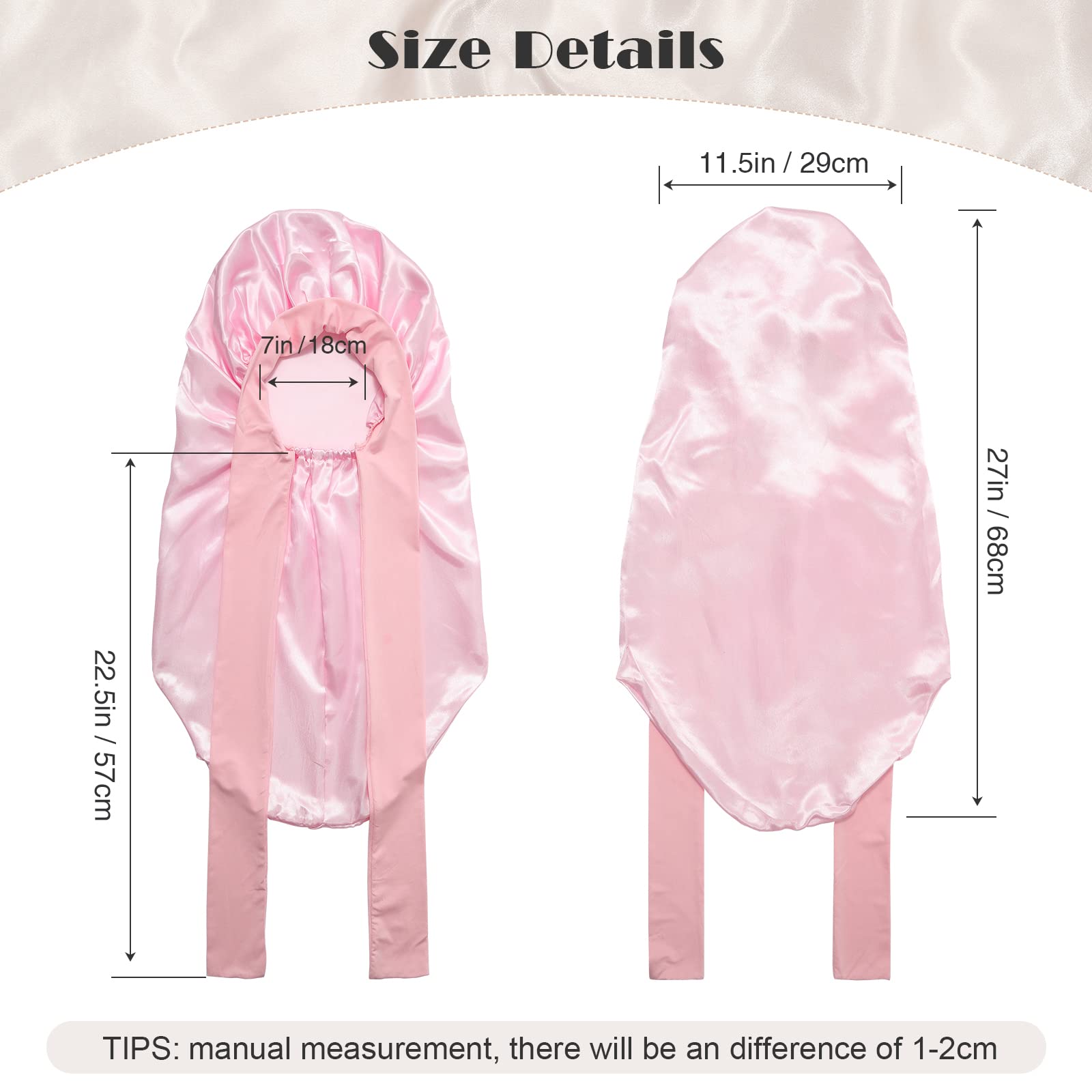 Awaytr Long Satin Bonnet For Braids - Elastic Silk Hair Bonnets For Sleeping Night Cap Stretchy Tie Band For Women(Pink)