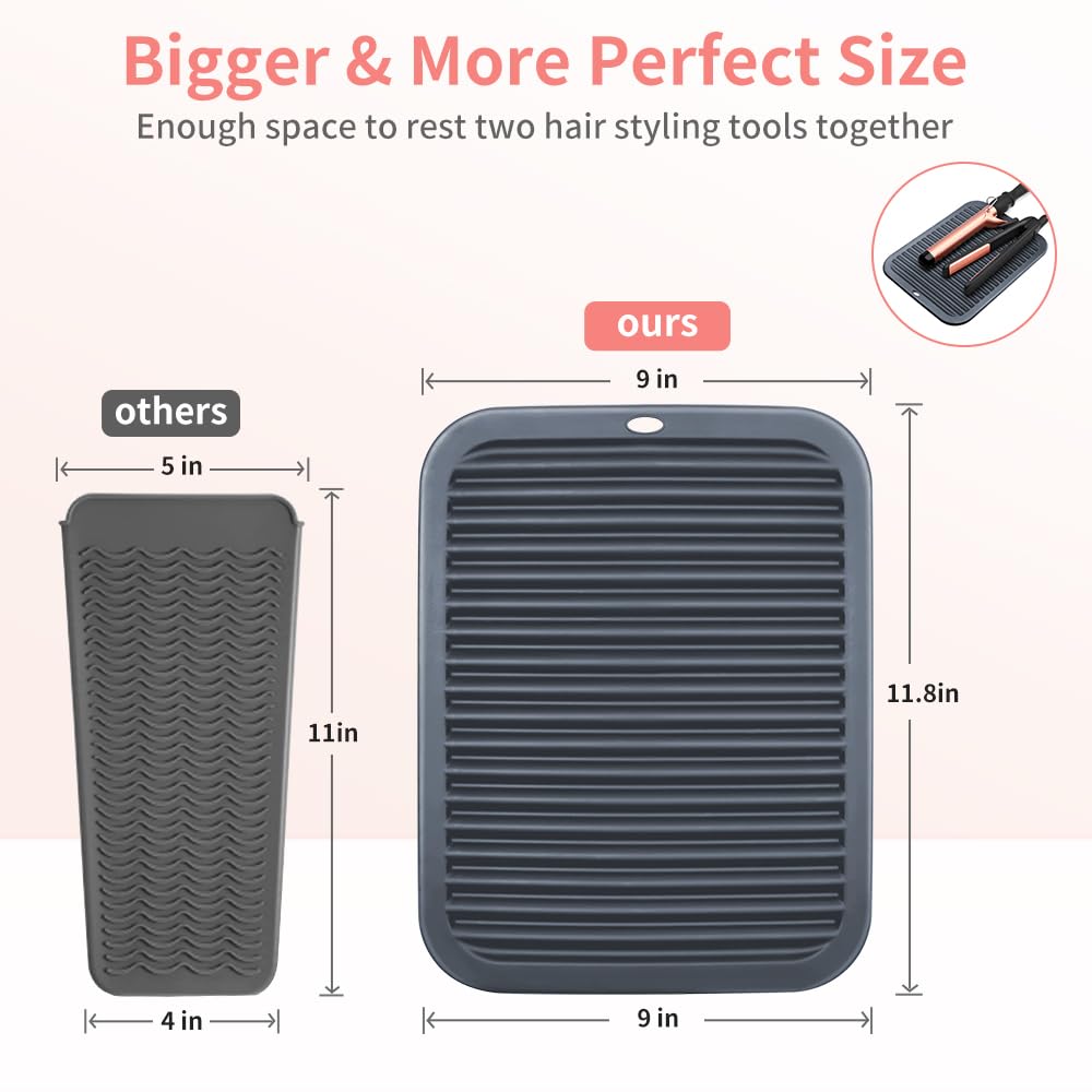 Larger Silicone Heat Resistant Styling Station Mat - Curling Iron Holder - Straightener Pad - Flat Iron Holder - Hot Tool Mat -