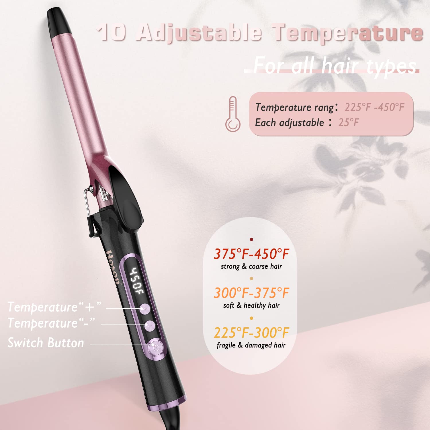 3/4 Inch Curling Iron For Short Hair, Dual Voltage Hair Curling Iron Ceramic, Professiona Curling Wand Tourmaline(Rose Gold)