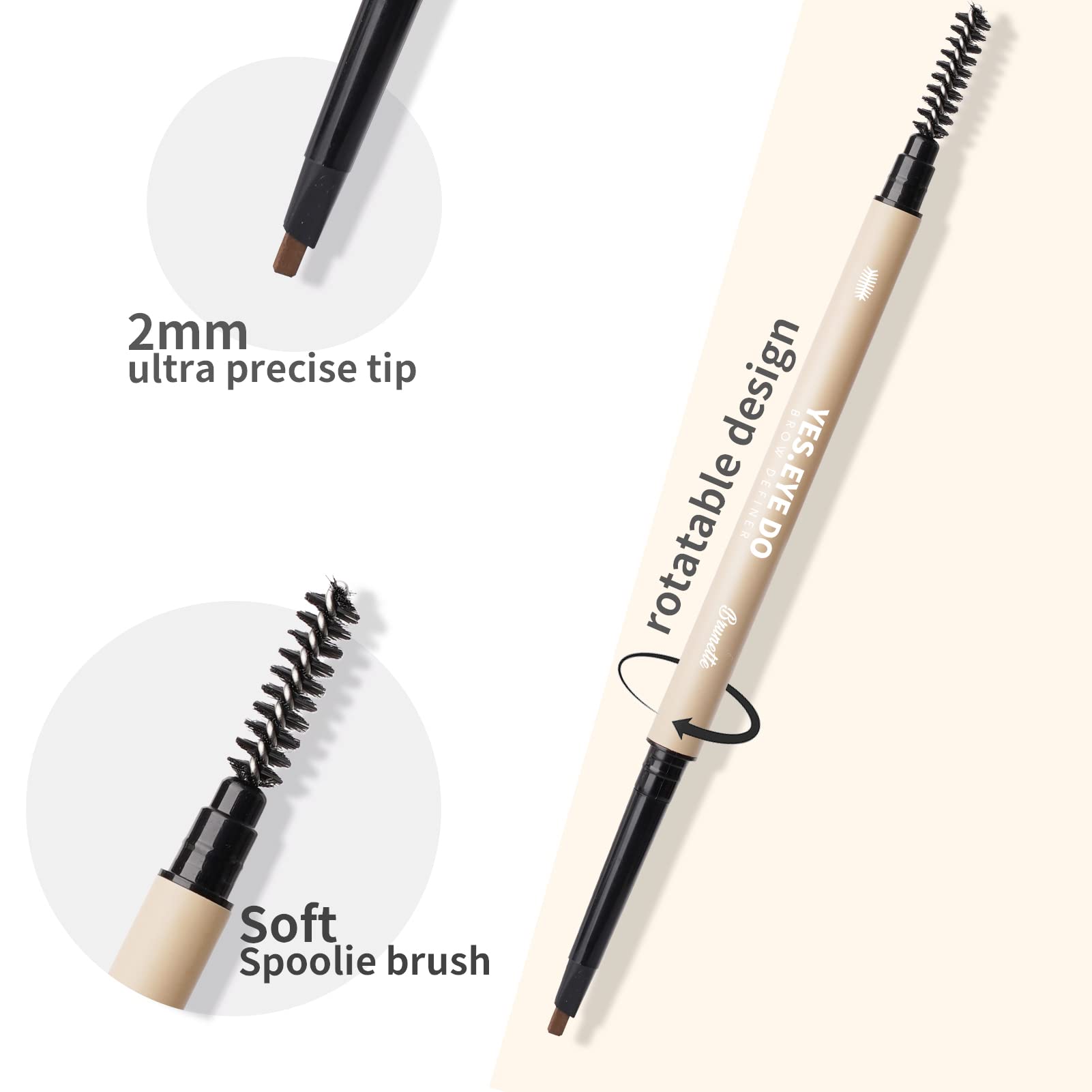 Eyebrow Filler Pencil Brown, Dual-Sided Eyebrow Microfilling Pen With Spoolie Brush, Automatic Long Lasting Eyebrow Pencil For W