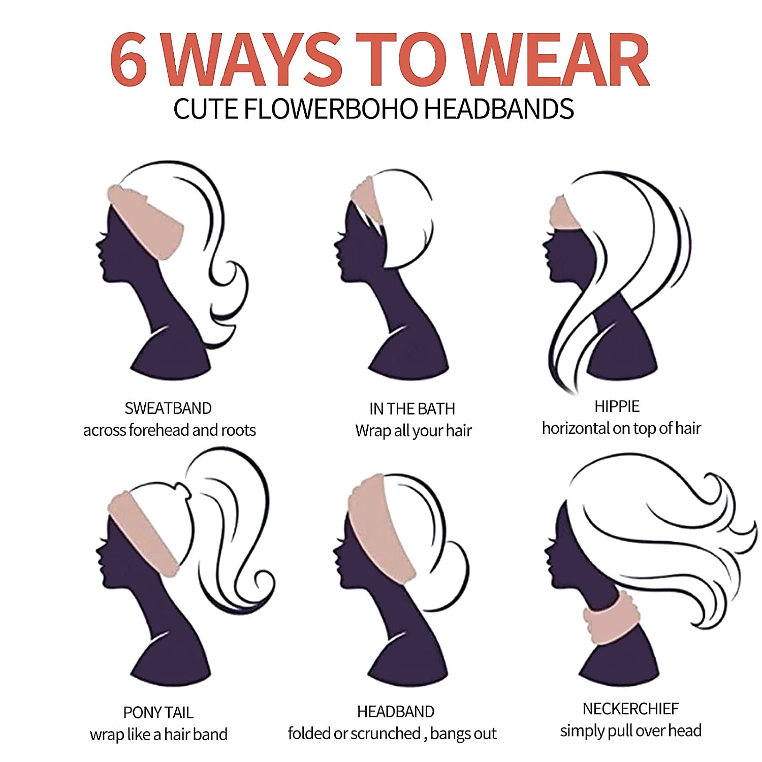 K-Elewon 3 Pack Women Wide Elastic Head Wrap Headband Sports Yoga Hair Band (3 Pack(A08))