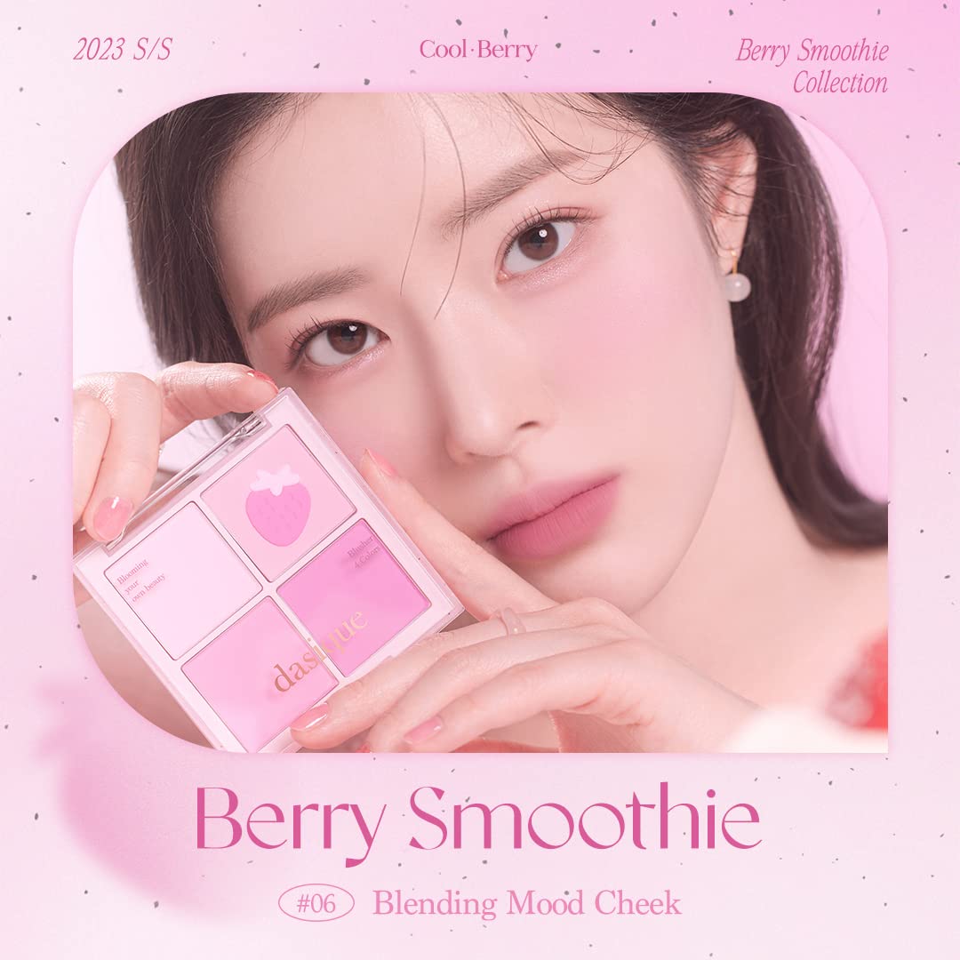 Dasique Blending Mood Cheek #06 Berry Smoothie | 4 Blendable Shades In Lightweight Smooth Powder | Vegan | Pink Blush