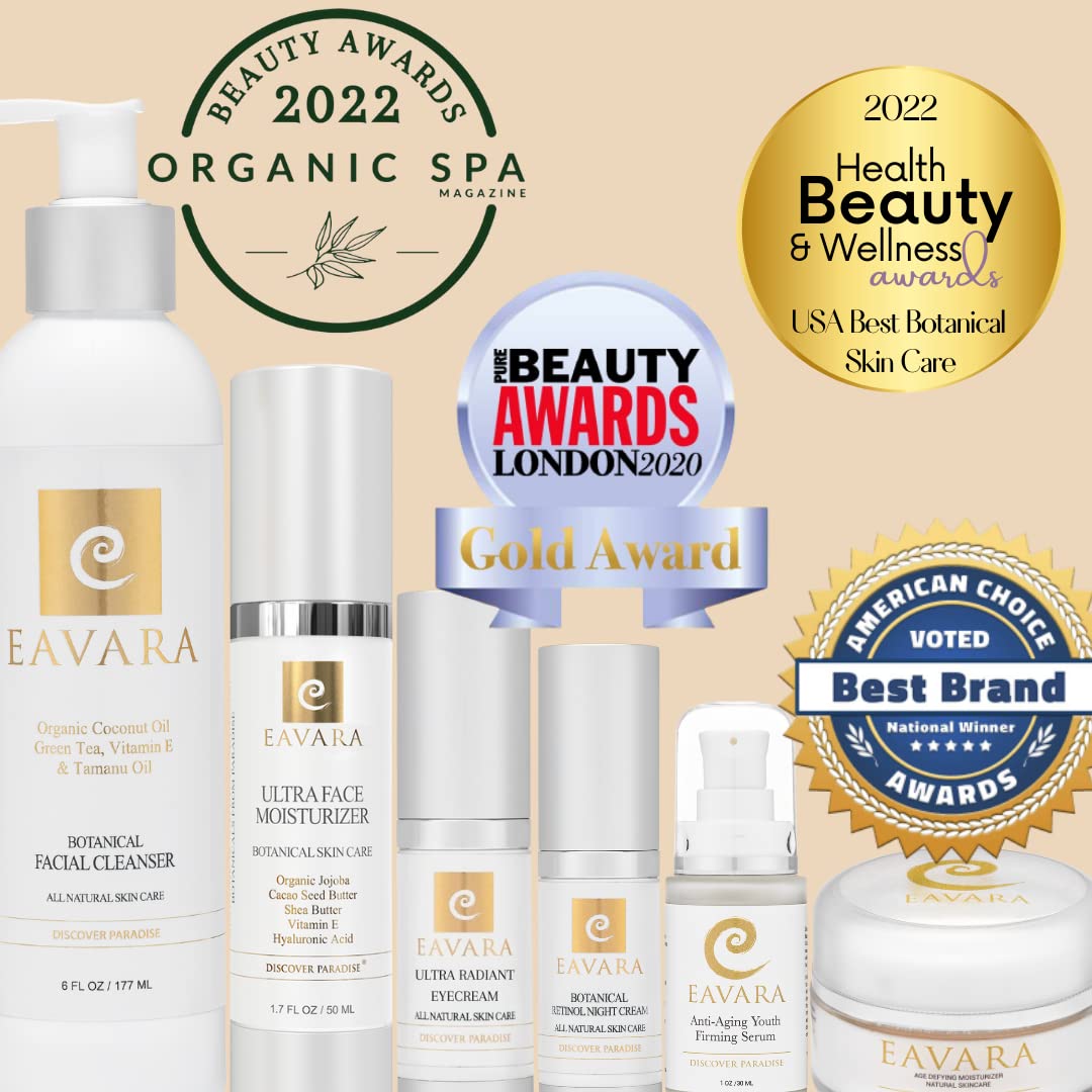 Eavara Organic Anti Aging Eye Cream For Dark Circles And Puffiness, Natural Under Eye Serum With Hyaluronic Acid, Jojoba Oil, Vi