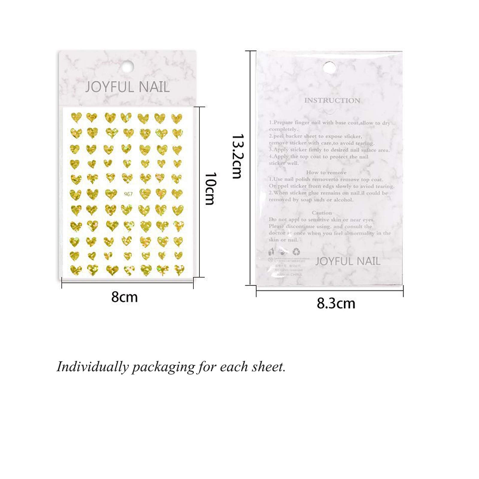 15 Large Sheets Hearts Nail Stickers For Women Girls Kids - 3D Self Adhesive Heart Nail Decals For Natural Fingernails And Acryl