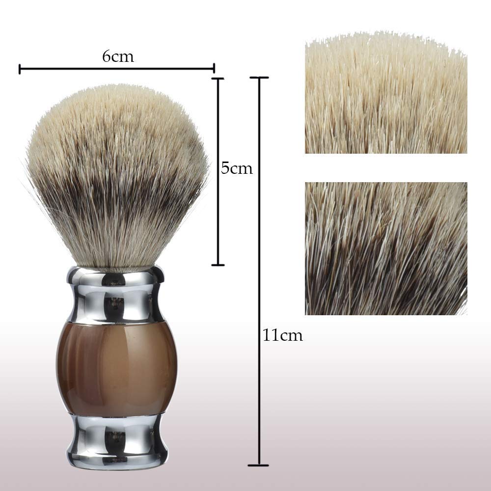 Je&Co 100% Silvertip Badger Hair Shaving Brush, Handmade Shaving Brush With Fine Resin Handle And Stainless Steel Base (Brown)