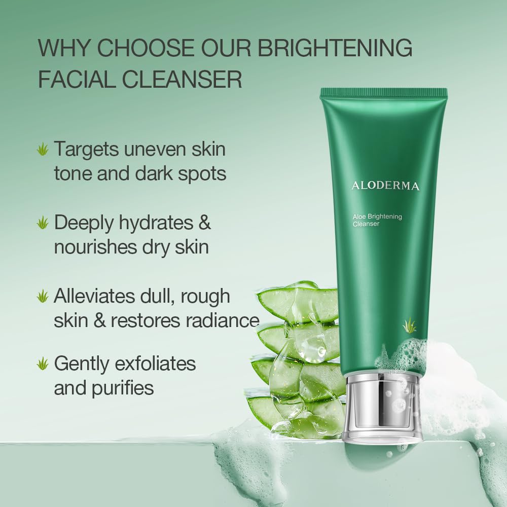 Aloderma Hydrating Facial Cleanser With Organic Aloe Vera - Daily Moisturizing Aloe Face Wash With Shea Butter, Vitamin E - Nour
