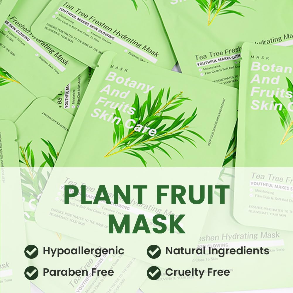 Kaely 10 Pack Tea Tree Sheet Masks,Hydrating Smoothing Face Masks For Women Men,Facial Mask Skin Care Korean,Moisturize,Brighten