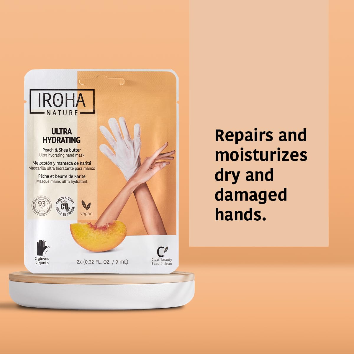 Iroha Nature Hand Mask With Peach & Shea Butter - 4 Pairs - Moisturizing Gloves For Dry, Cracked, Aging Hands | Intensive Skinca