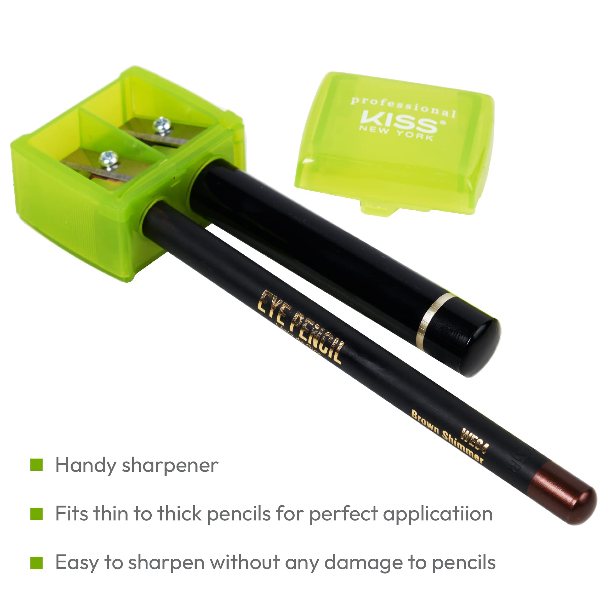Kiss New York Professional Duo Pencil Sharpener, Convenient, Essential Tool For Eye Liner, Lip Liner, Sharpens, Easy To Clean, C