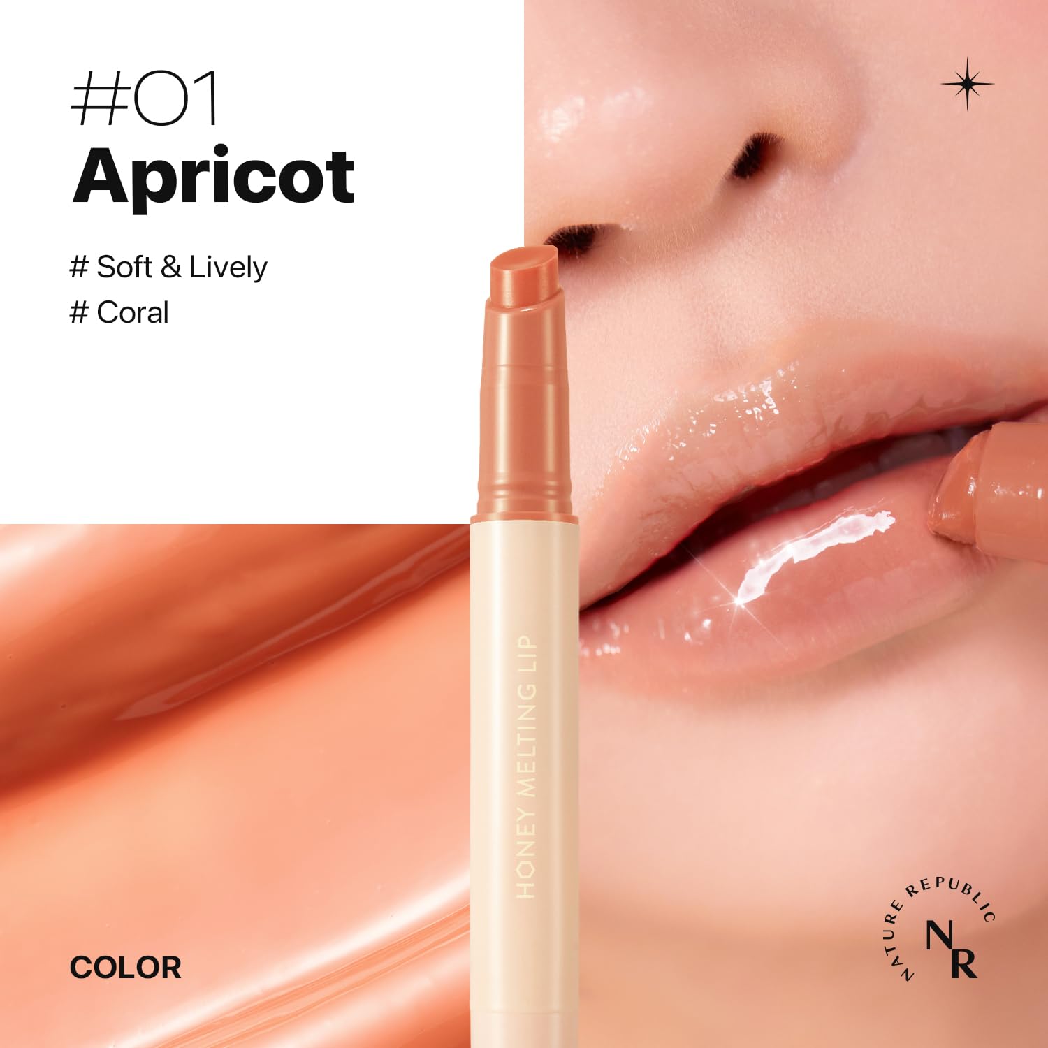 Nature Republic Honey Melting Lip (01 Apricot) K-Beauty, Lip Plumper, Tint, Balm, Korean, Lip Glosscute, Glow