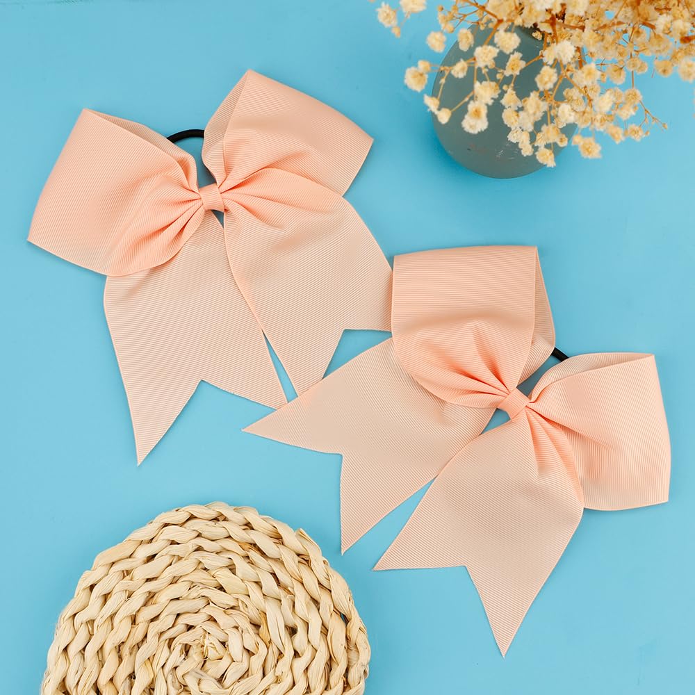 Large Cheer Bows For Cheerleaders Light Orange Hair Bows For Girls Softball Hair Bows Girls College Sports Elastic Ponytail Hold