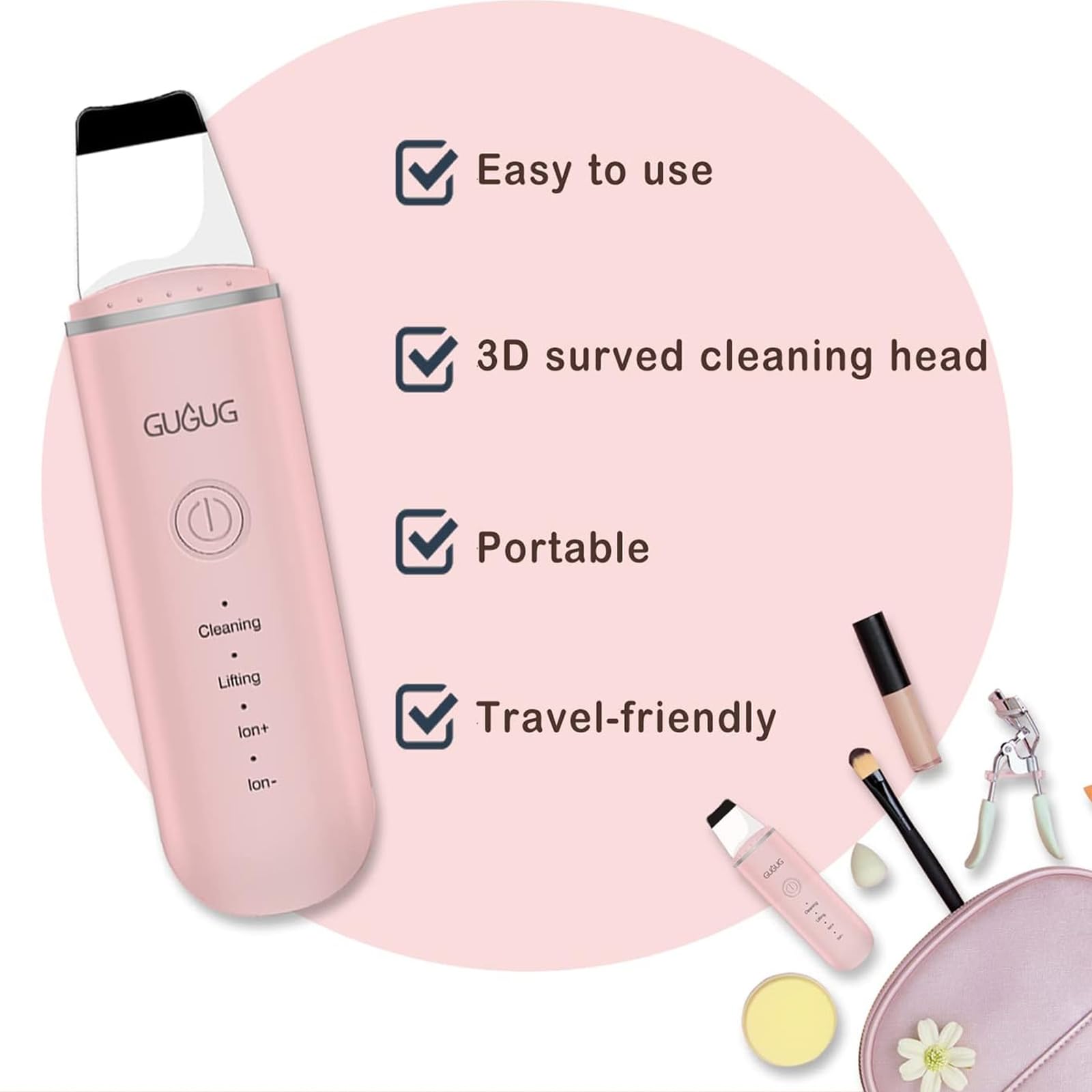 Gugug Skin Scrubber Face Spatula Skin Spatula Pore Cleaner Blackhead Remover Tools For Facial Deep Cleansing-4 Modes, Pink