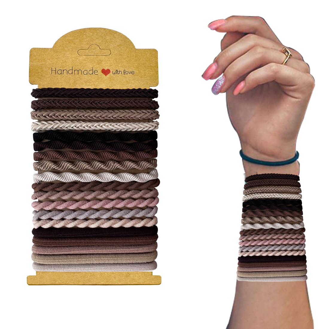 19 PCS Boho Hair Ties, Elastic Twist Bracelets Hair Ties for Women 4 Style Morandi Hair Bands for Girls Thick Thin Long Curly Ha