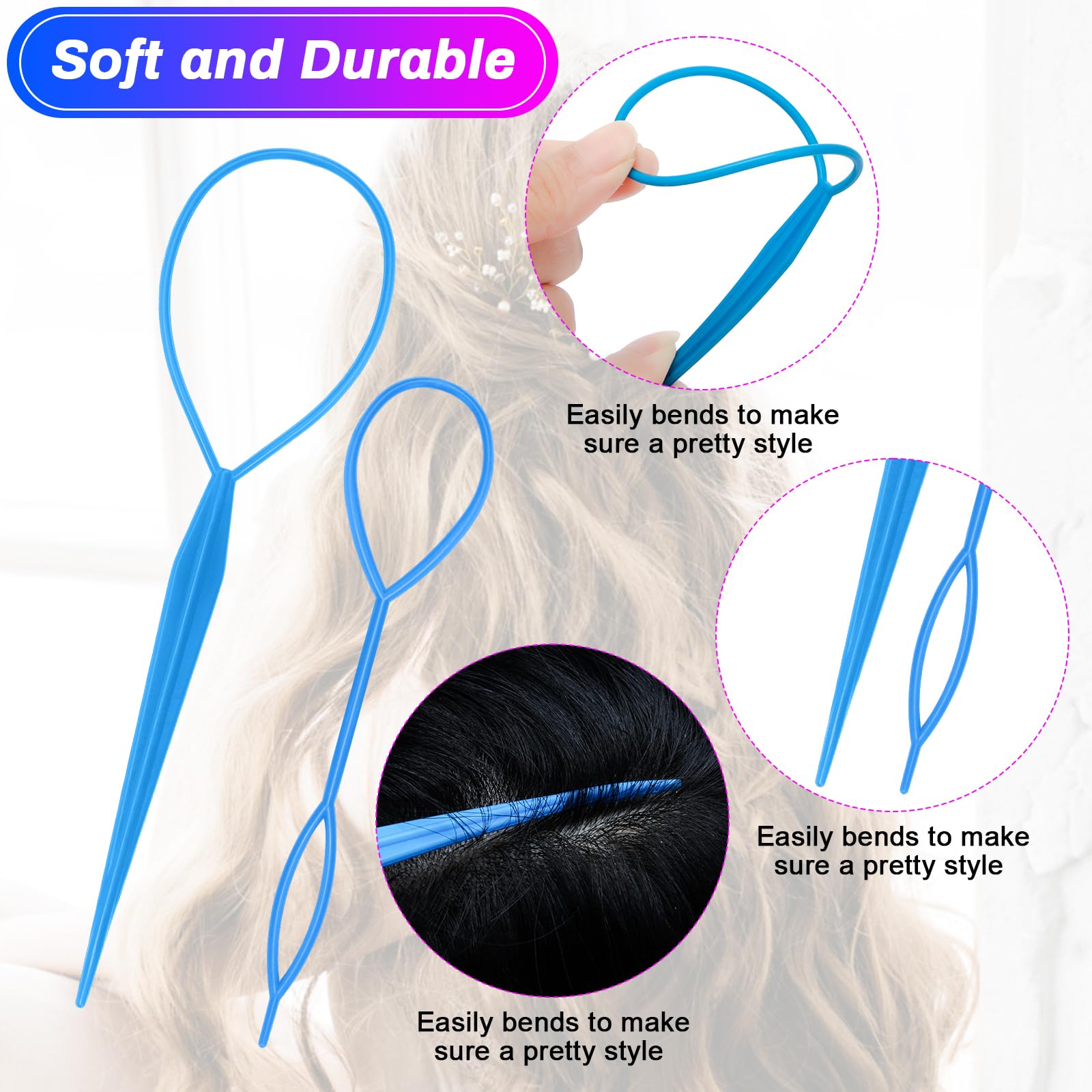 Ahier 8Pcs Topsy Tail Hair Tool, Topsy Tail, Hair Braid Accessories Ponytail Maker, French Braid Tool Topsy Tail Loop Hair Kit (