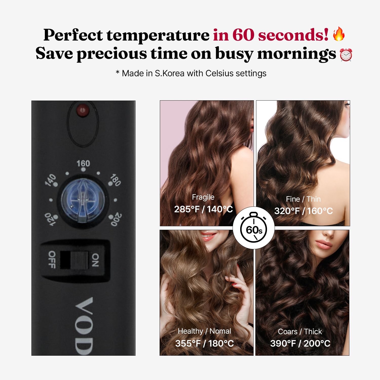 Vodana Professional Glamwave Ceramic Curling Iron, Long-Lasting Natural Curls, Instant Heat, Hair Curler, Curling Wand, Availabl