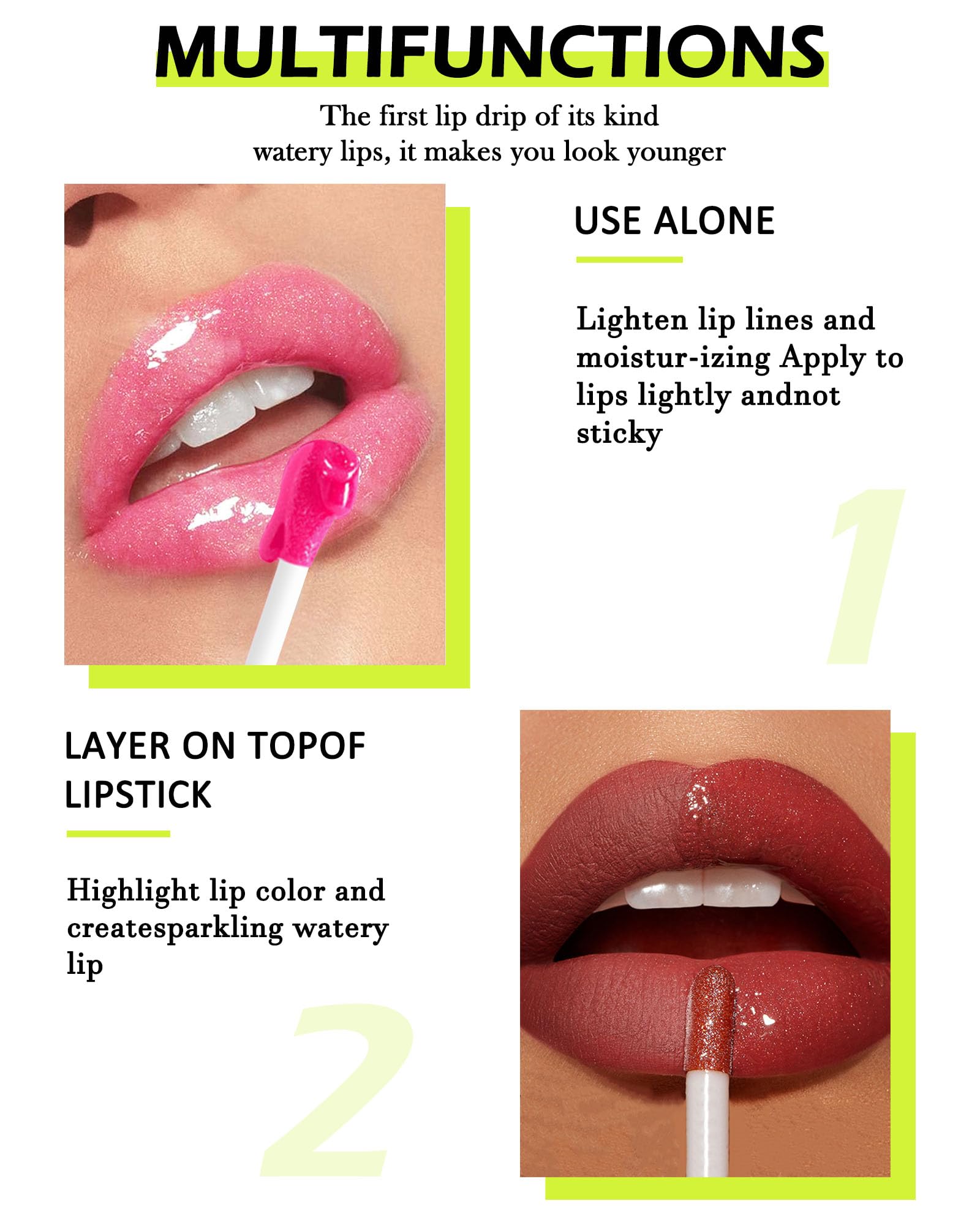 Lip Oil Lip Glaze-1Pcs Big Brush Head Hydrating Pink Lip Glow Oil,Shiny Transparent Lip Gloss Plumping,Long Lasting Non-Sticky C