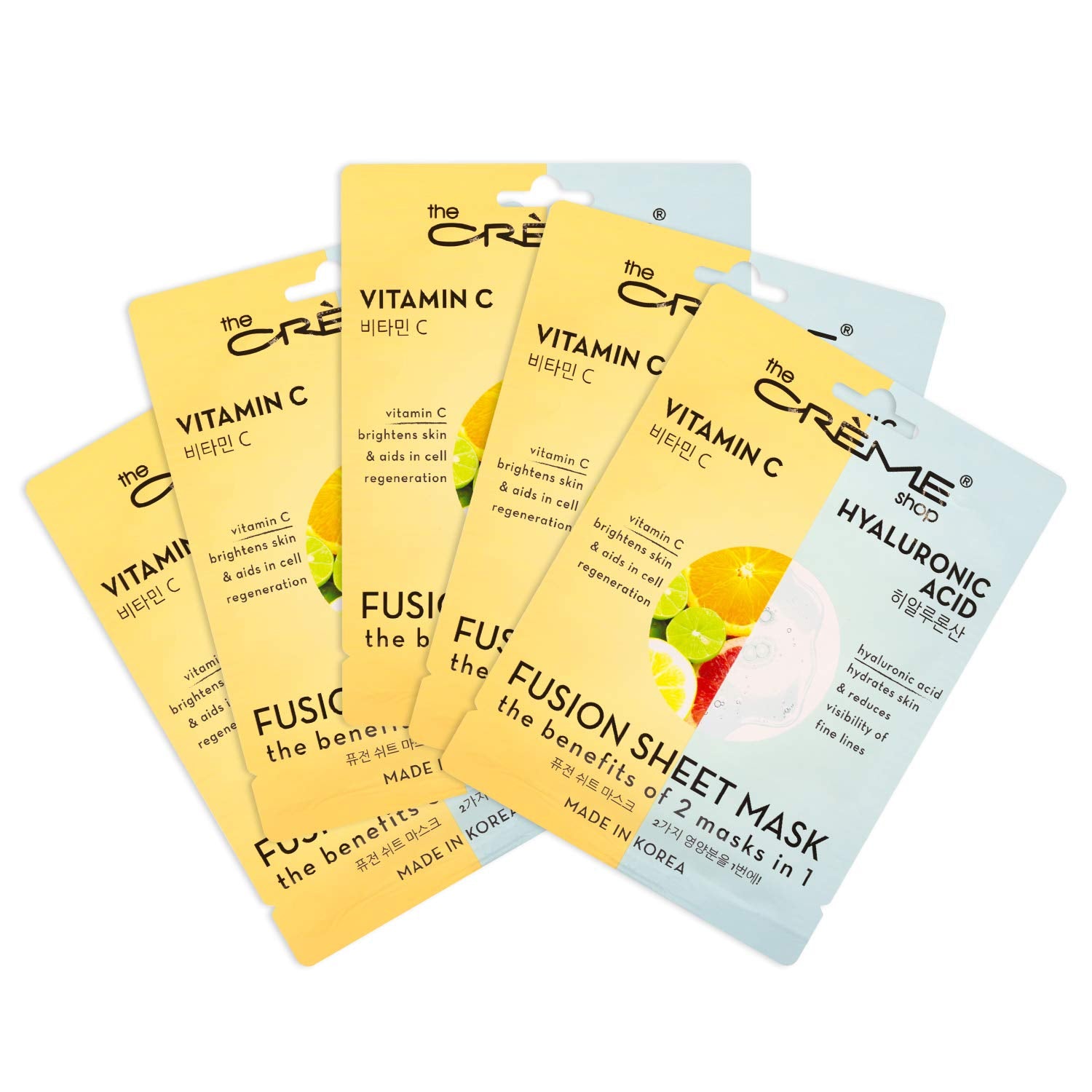 The Crme Shop - Vitamin C & Hyaluronic Acid Fusion Full Face Masks, Korean Facial Skin Care and Moisturizer - Hydrating, blackhe