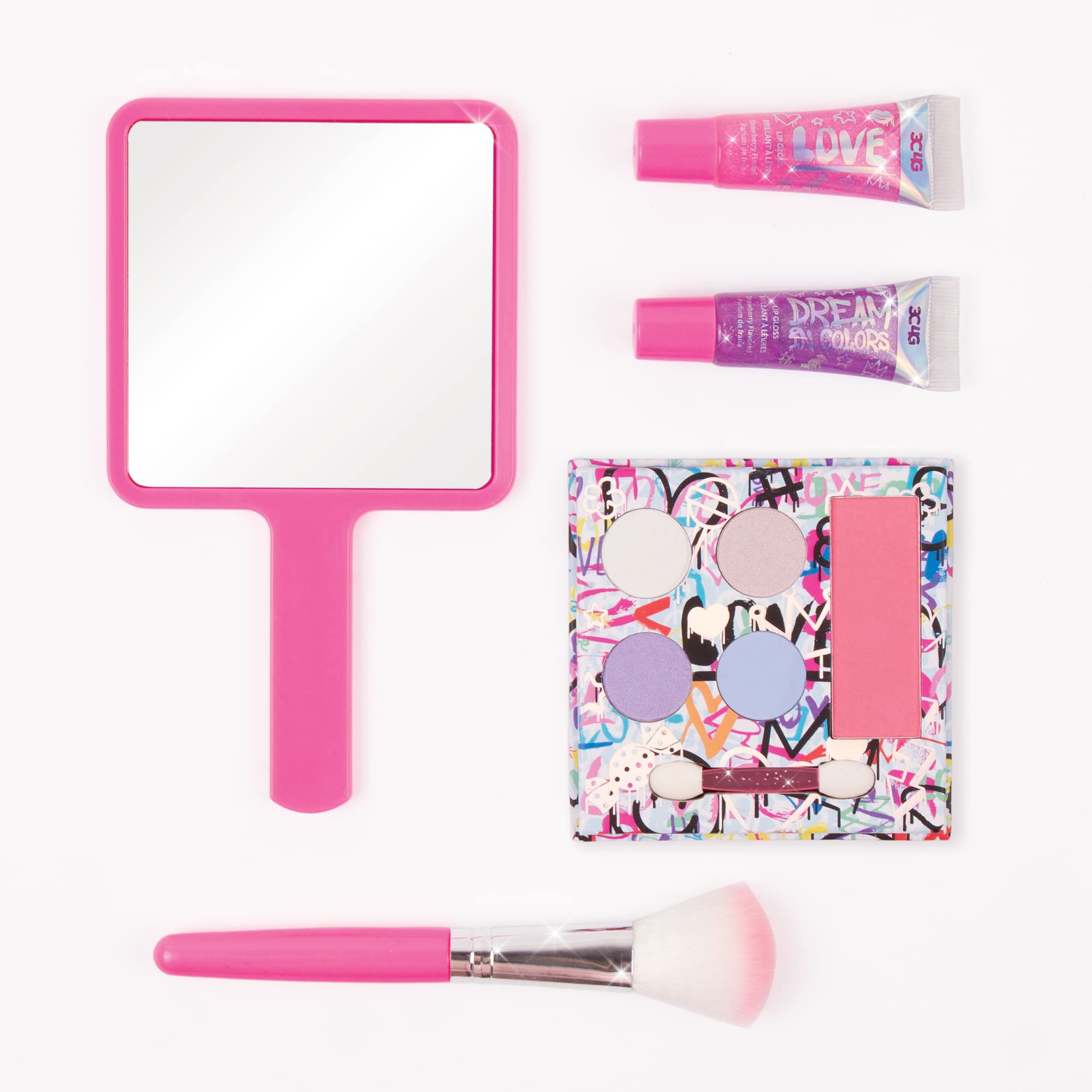 3C4G Graffiti True Colors Cosmetic Set - Graffiti Glam Makeup Kit for Girls - Kids Makeup Starter Kit with Lip Gloss, Eyeshadow,