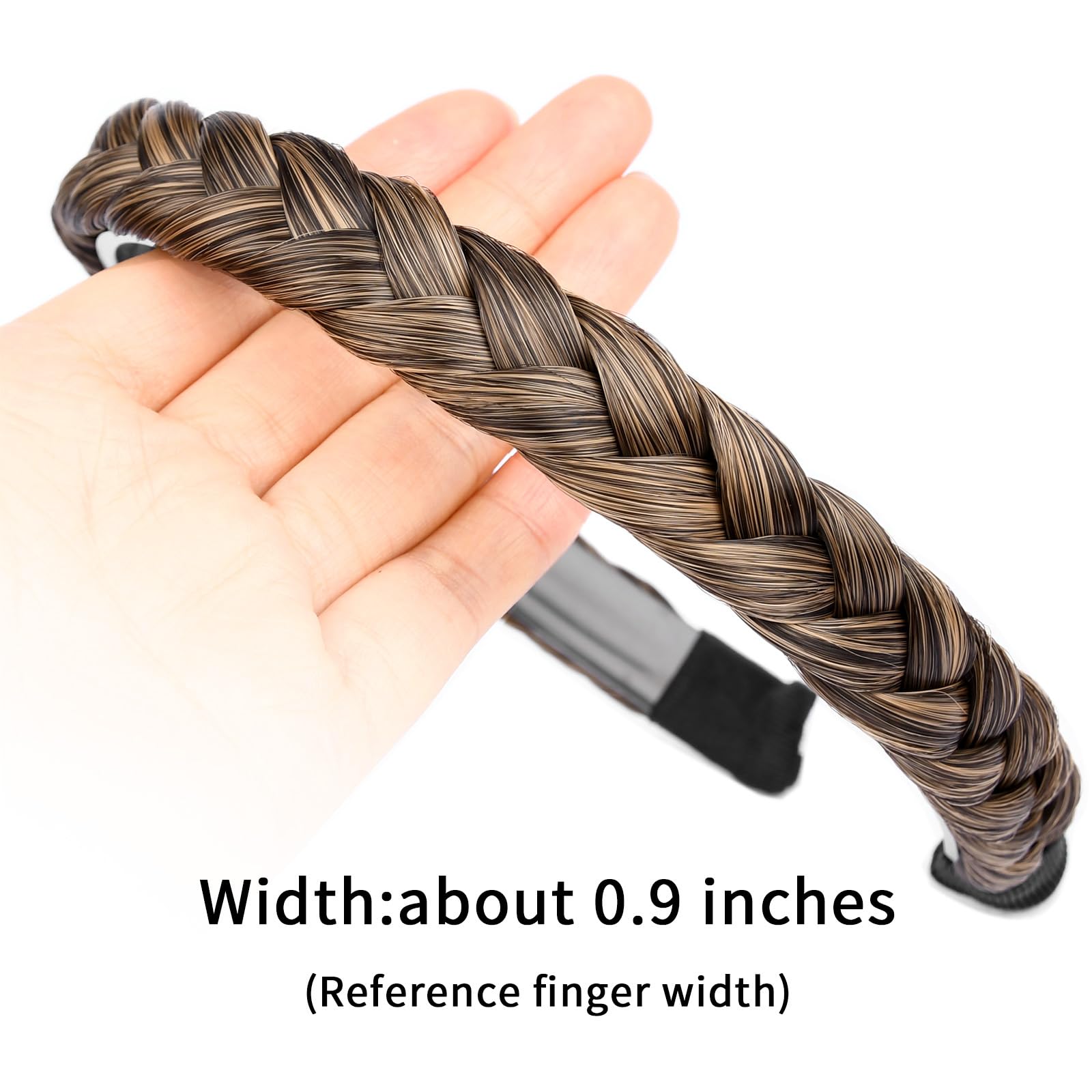 Gledola Braided Headband With Teeth Braids Hairband With Tooth Synthetic Hair Band Plaited Hairband For Women (Dark Golden Brown