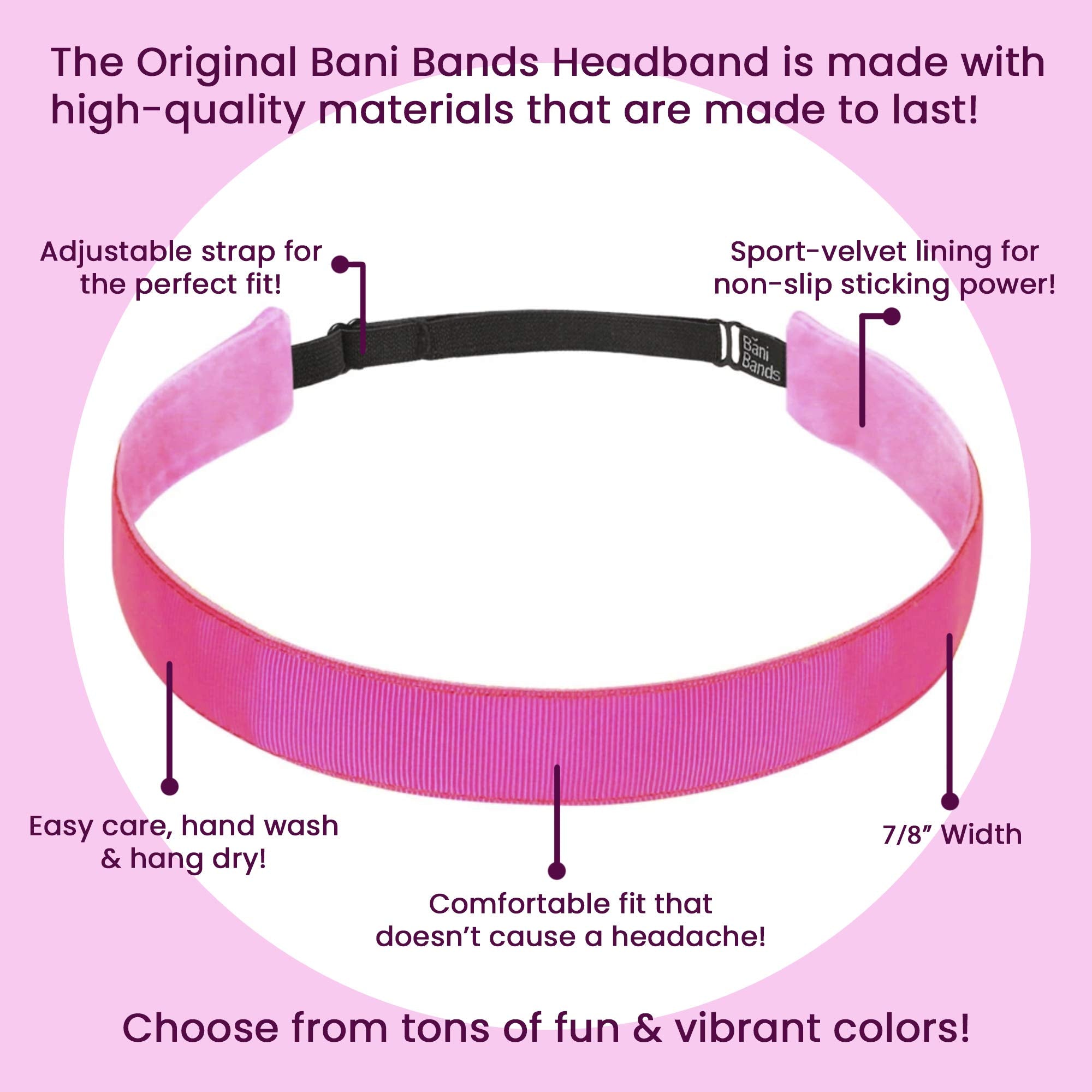 Banibands Headbands For Women - Non Slip Adjustable Sports Head Bands - Made In Usa - Perfect Headband For Active Women Stays In