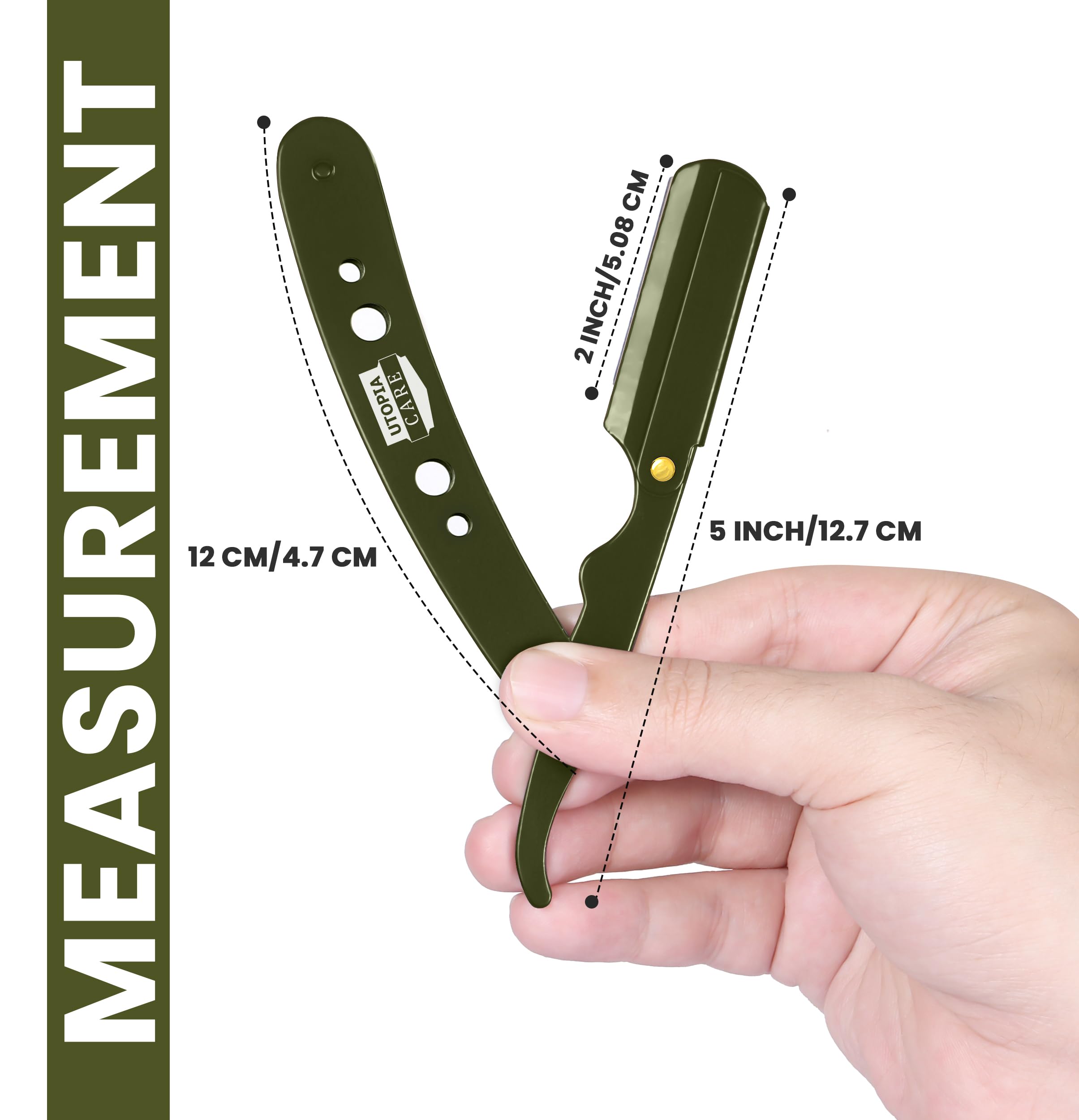 Utopia Care Professional Barber Straight Edge Razor Safety With 100-Pack Blades - 100 Percent Stainless Steel (Green)