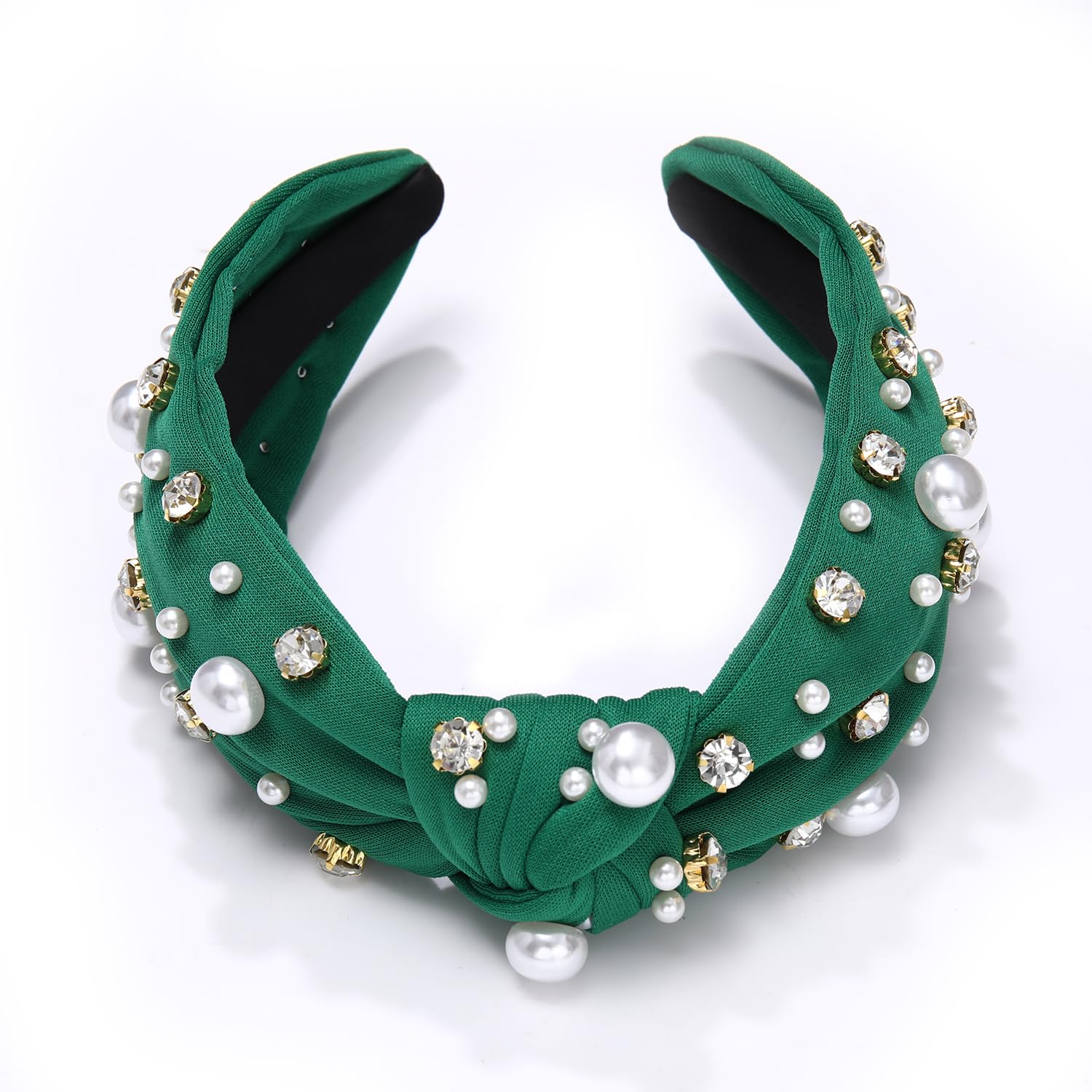 Glbcc Pearl Knotted Headband For Women White Pearl Rhinestone Crystal Jeweled Embellished Hairband Fashion Elegant Ladies Wide T