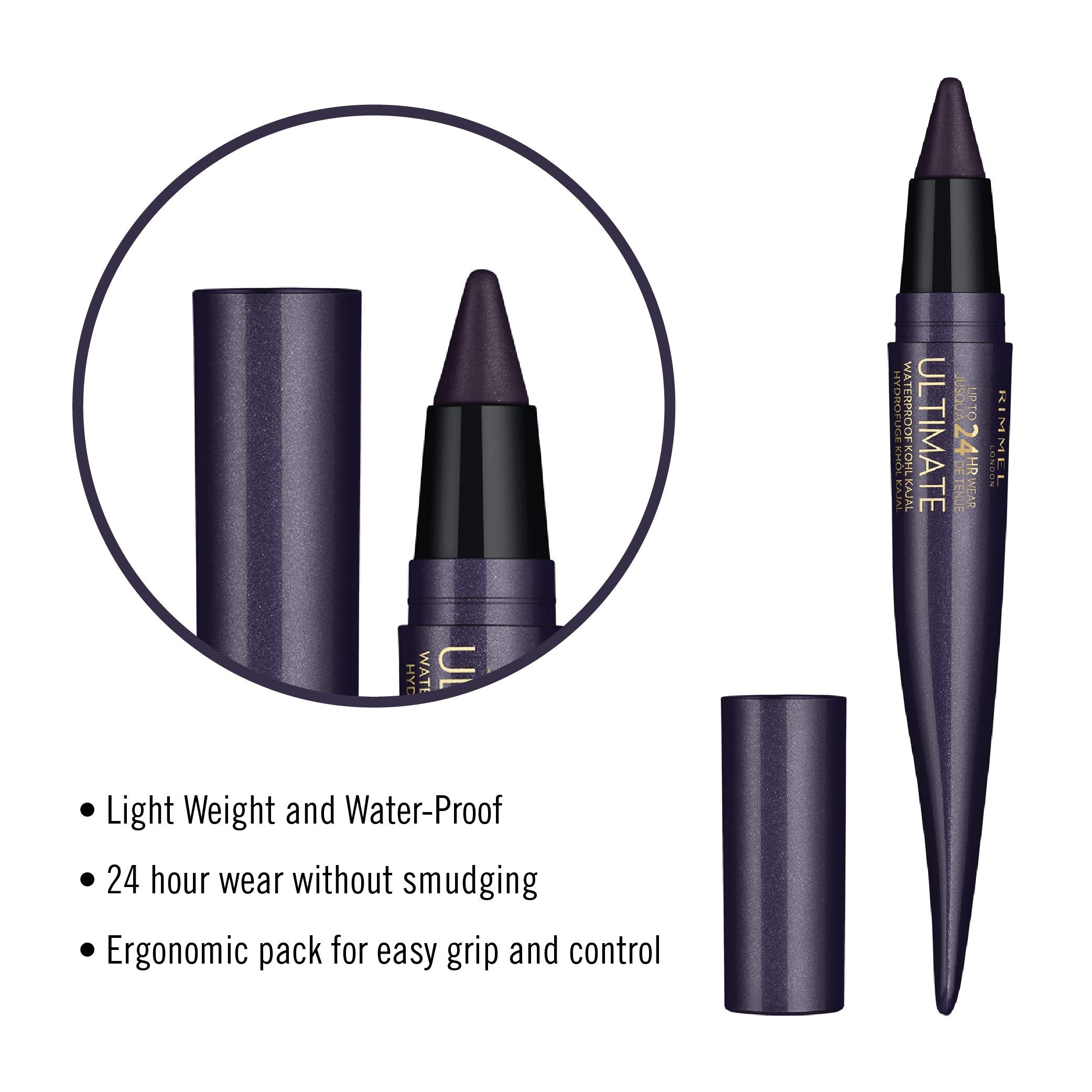 Rimmel London Ultimate Kohl Kajal Waterproof Eyeliner - 001 Black Obsidian Eyeliner Women 0.04 Oz