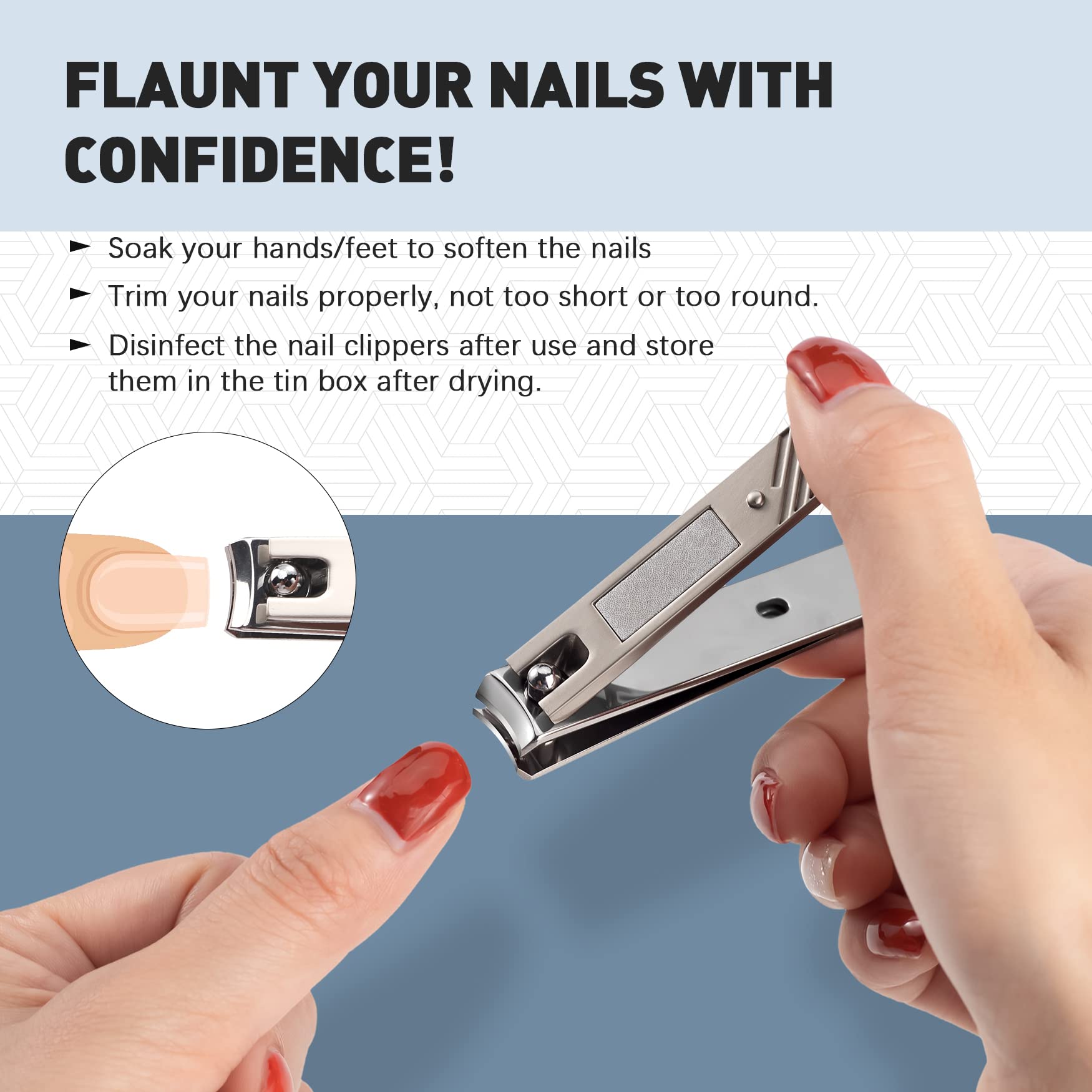 Bezox Nail Clipper, 3Pcs Set Fingernail Clippers - 2 Curved Blades And 1 Slant Cutting Edge Toenail Cutter Nail Trimmer