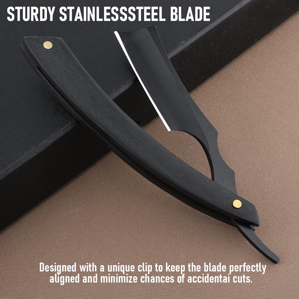 Straight Razor With Strope - Professional Straight Edge Barber Razor Premium Stainless Steel Shaver Razor With Shaving Strop For