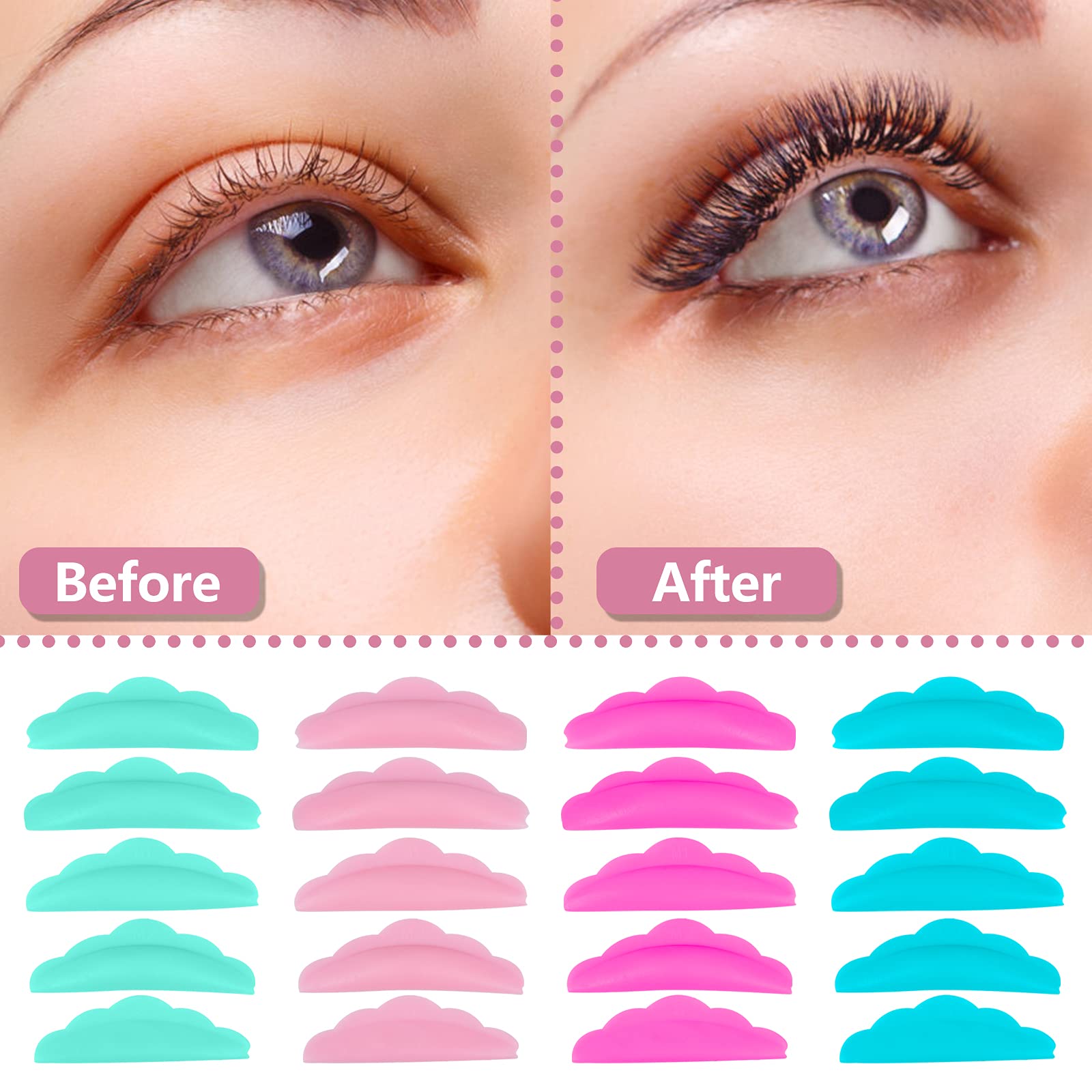 60 Pieces Silicone Eyelash Perming Curler Set 5 Size Reusable Eyelash Lift Pads And Y Shape Eyelash Brush, Lash Lift Pads Brush