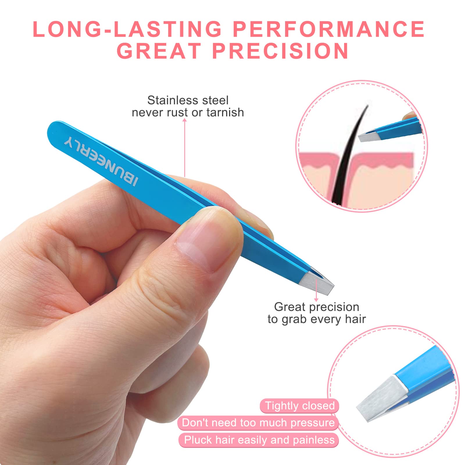 Ibuneerly Tweezers Set, 4Pcs Tweezers For Women With Travel Case, Professional Stainless Steel Eyebrows Tweezers, Great Precisio