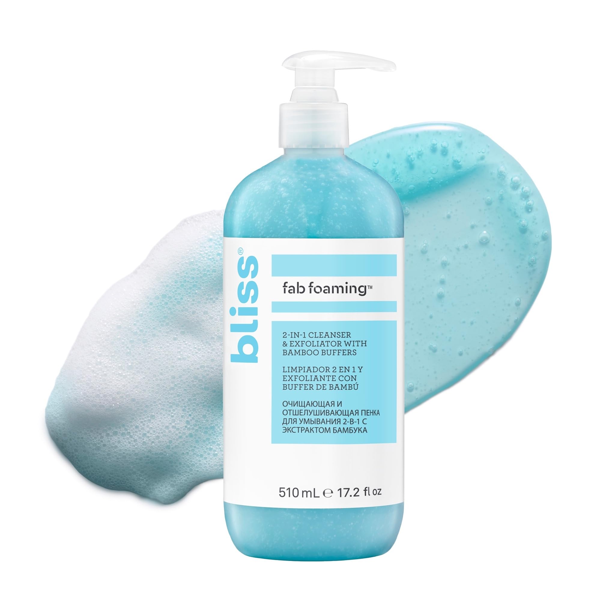 Bliss Pro Fab Foaming 2-In-1 Cleanser and Exfoliator with Bamboo Buffers - 17.2 Fl Oz - Oil-Free Gel Face Wash - Makeup Remover 