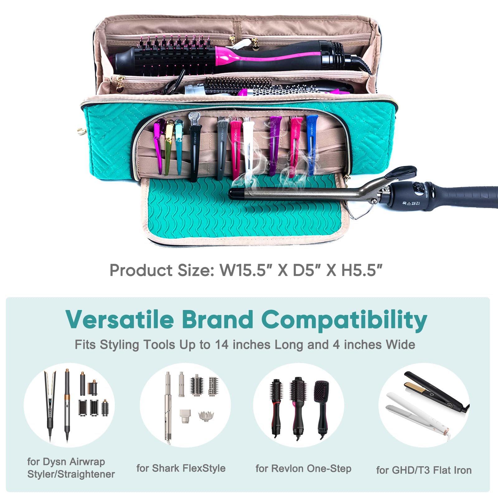 Elcupa Large Hair Tools Travel Bag With Iron Mat - 2In1 Hair Tools Organizer For Hair Dryer Brush, Flat Irons, Straighteners, Cu
