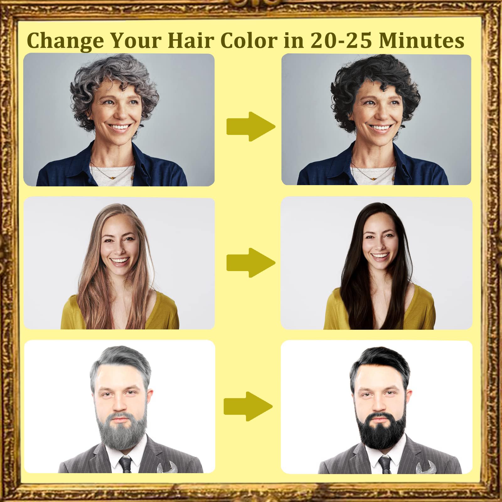 Instant Herbal Brown Hair Shampoo - 3 In 1 Long Lasting Hair Dye For Women & Men, Easy To Use 16.90 Fl Oz (Brown)
