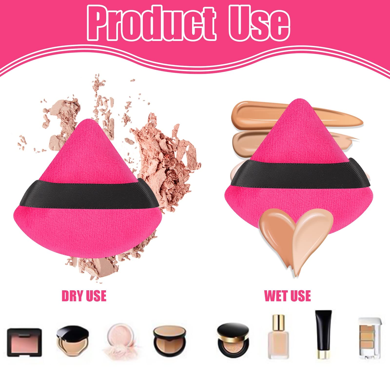Pimoys 12 Pieces Powder Puff Soft Face Makeup Sponge Velour Triangle Powder Puffs For Loose Powder Cosmetic Foundation Sponge Be