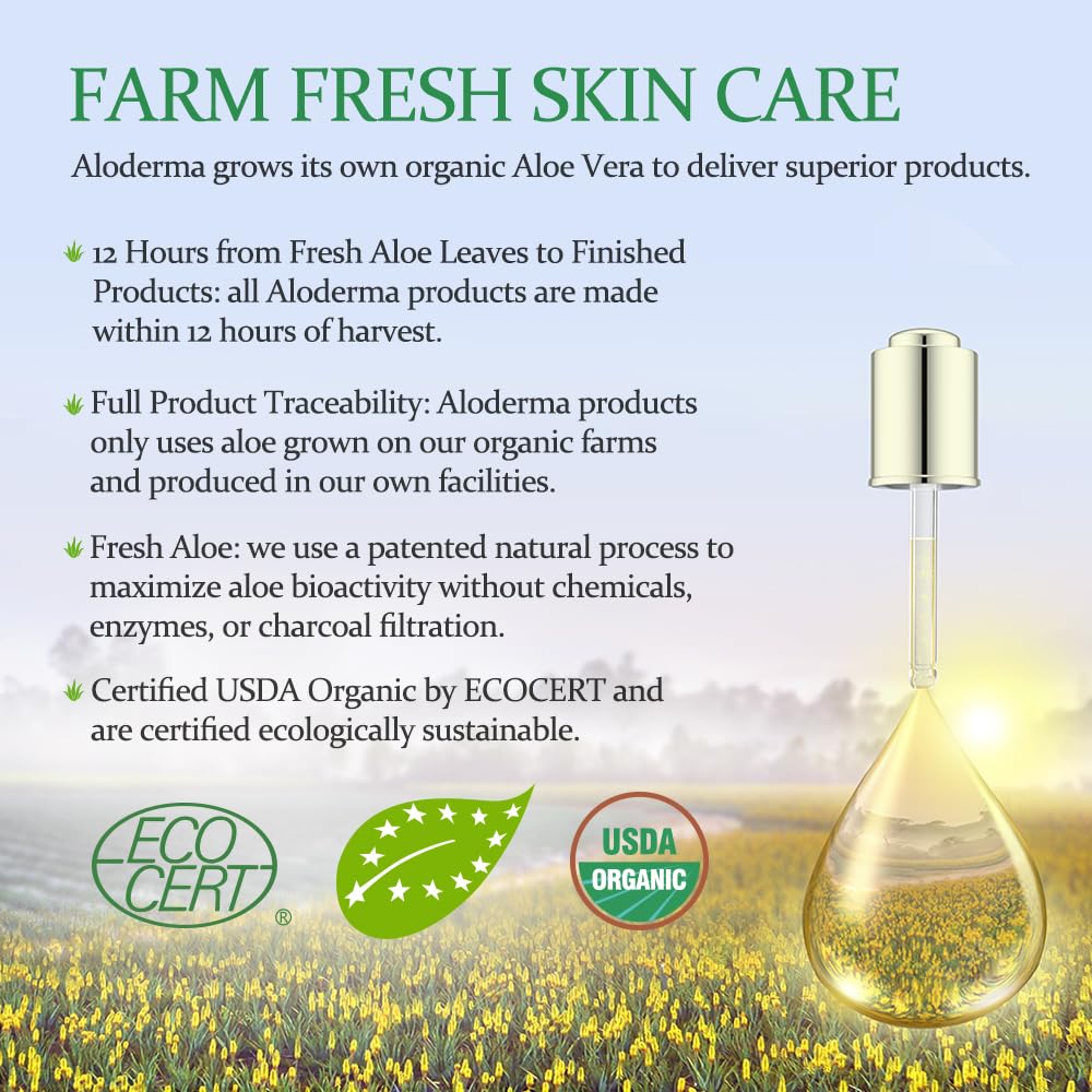 Aloderma 99.8% Organic Aloe Vera Face Hydrator Made Within 12 Hours Of Harvest - Moisturizing & Hydrating Facial Toner For Oily