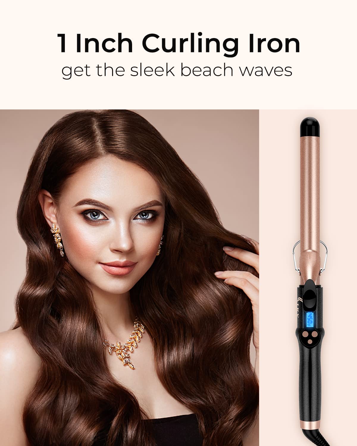 1 Inch Extra Long Barrel Curling Iron, Ceramic Tourmaline Curling Wand Professional Dual Voltage